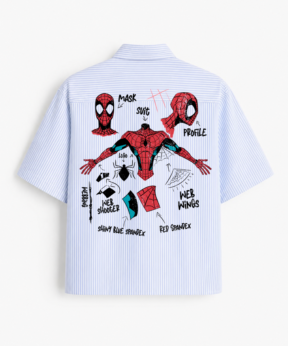 Secret Identity Spiderman Blue Striped Boxy Fit Half Sleeve Shirt