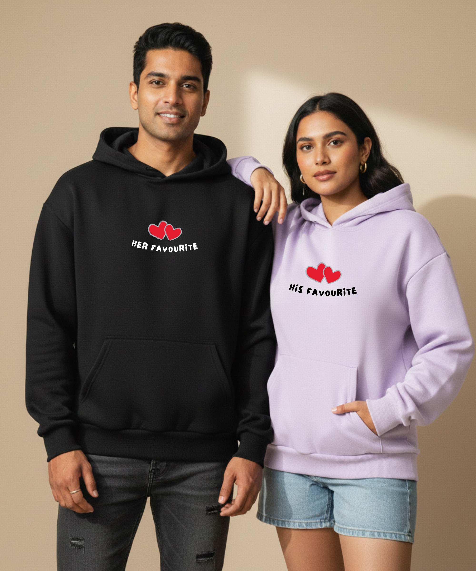Her Favourite / His Favourite – Couple Oversized Hoodies (Set of 2) | Premium 400 GSM