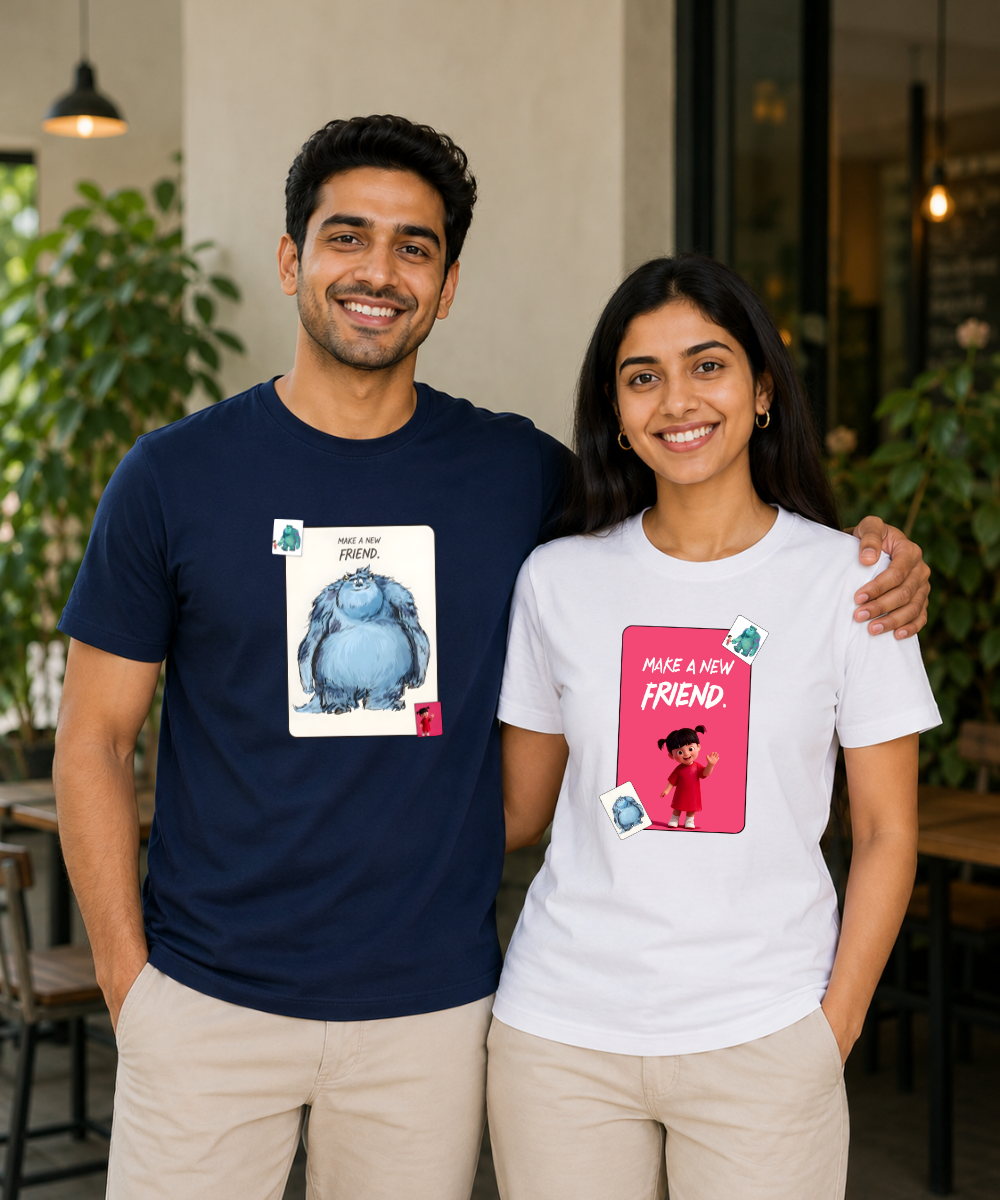 Make A New Friend – – Couple Regular Fit T-shirts (Set of 2)