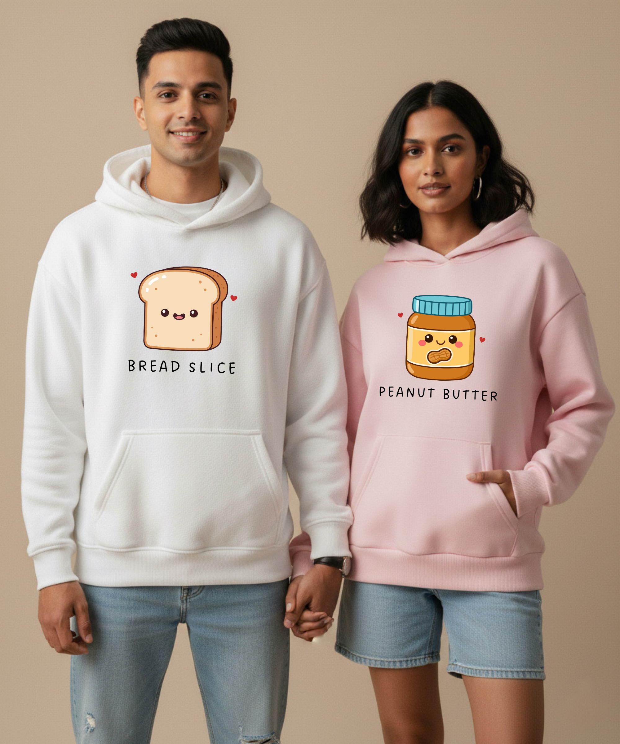 Bread Slice / Peanut Butter – Couple Oversized Hoodies (Set of 2) | Premium 400 GSM