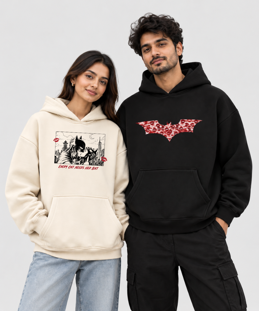 Every Cat Needs Her Bat / Batman – Couple Boxy Fit Hoodies (Set of 2) | 100% Cotton Fleece