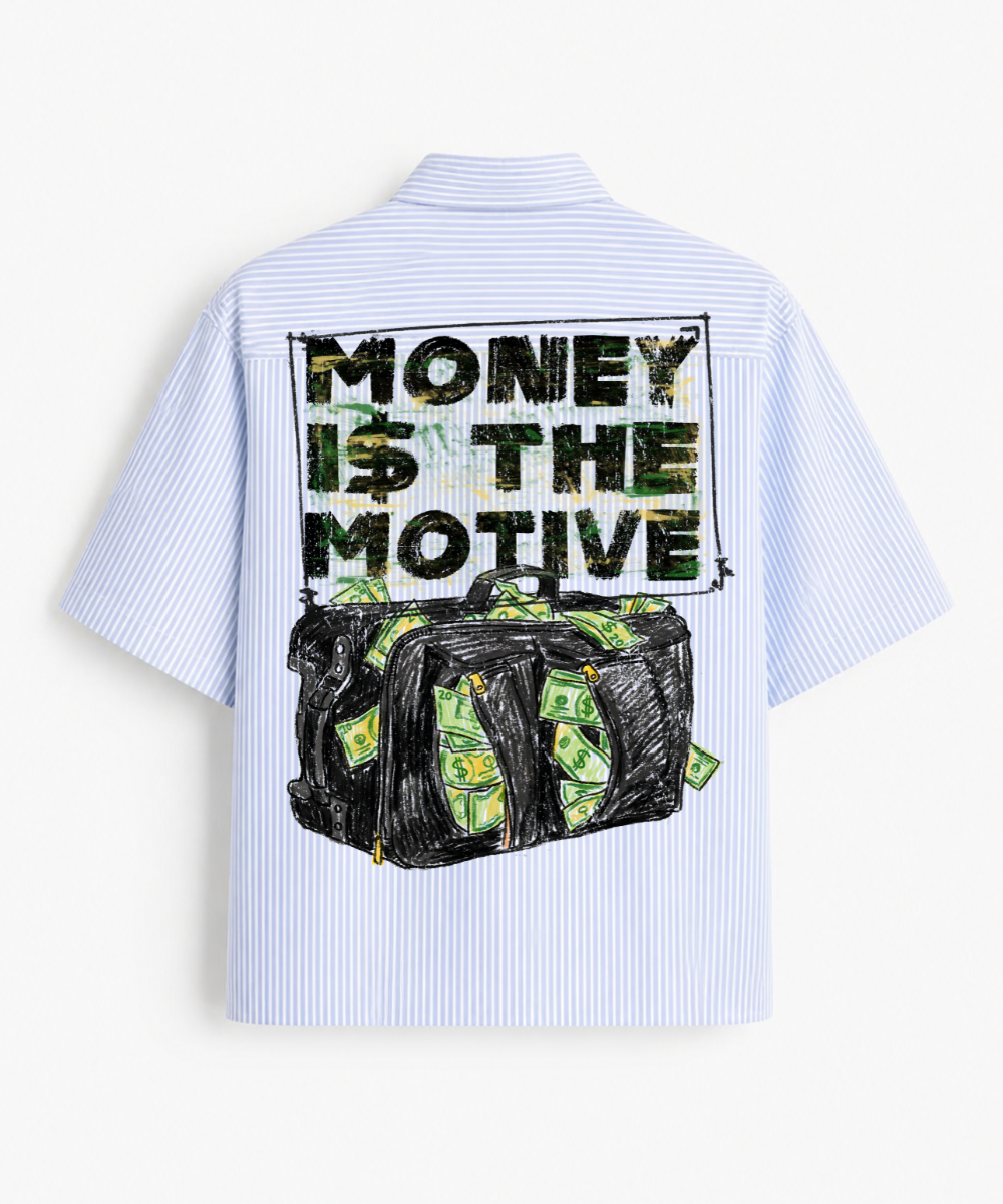 Money Is The Motive - Blue Striped Boxy Fit Half Sleeve Shirt