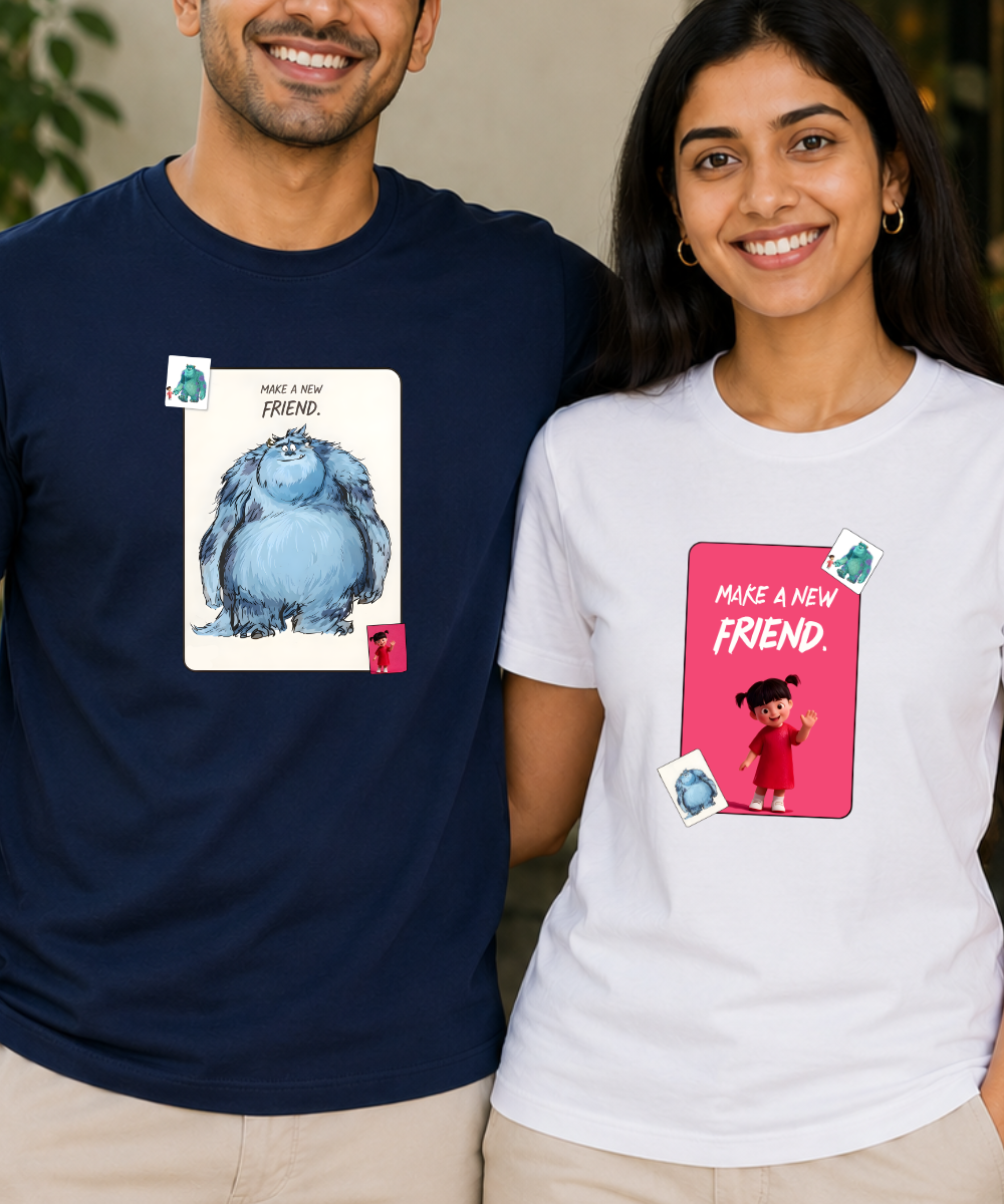 Make A New Friend – – Couple Regular Fit T-shirts (Set of 2)
