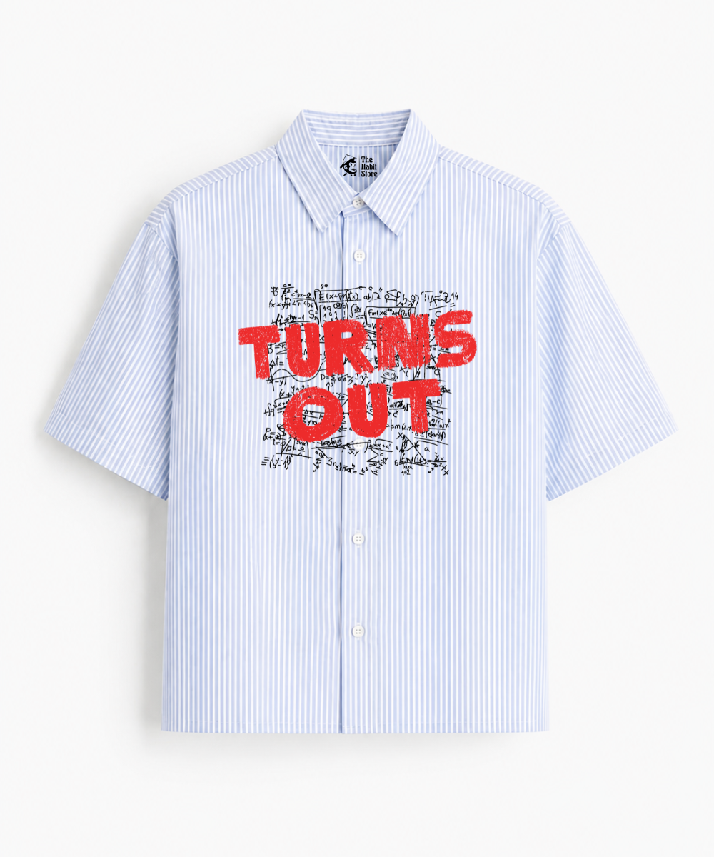 None Of This Shit Matters Anymore - Blue Striped Boxy Fit Half Sleeve Shirt
