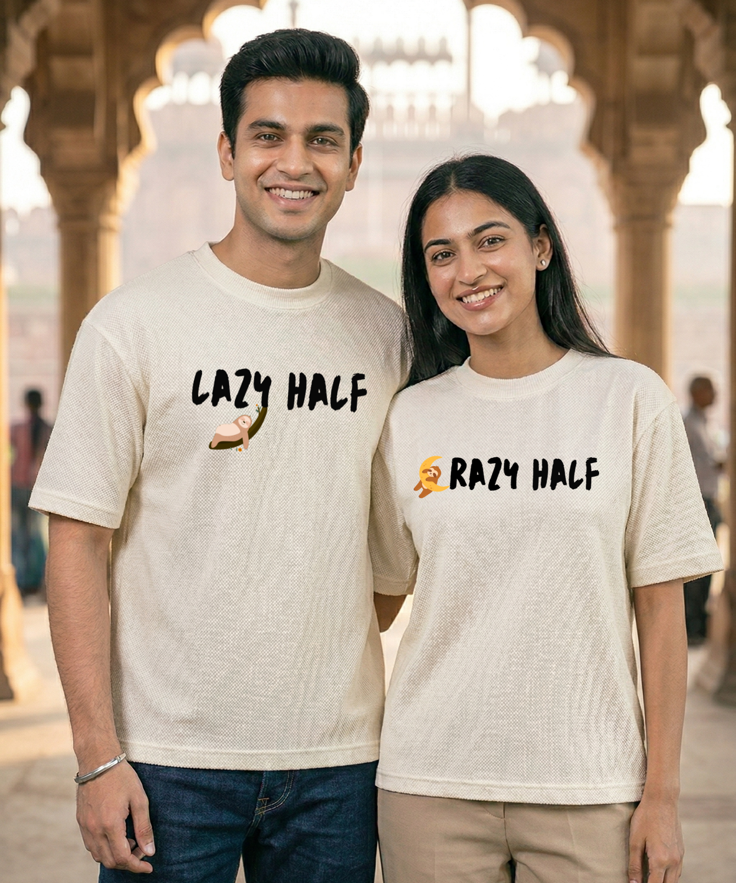 Lazy Half / Crazy Half – Couple Oversized Fit T-shirts (Set of 2)