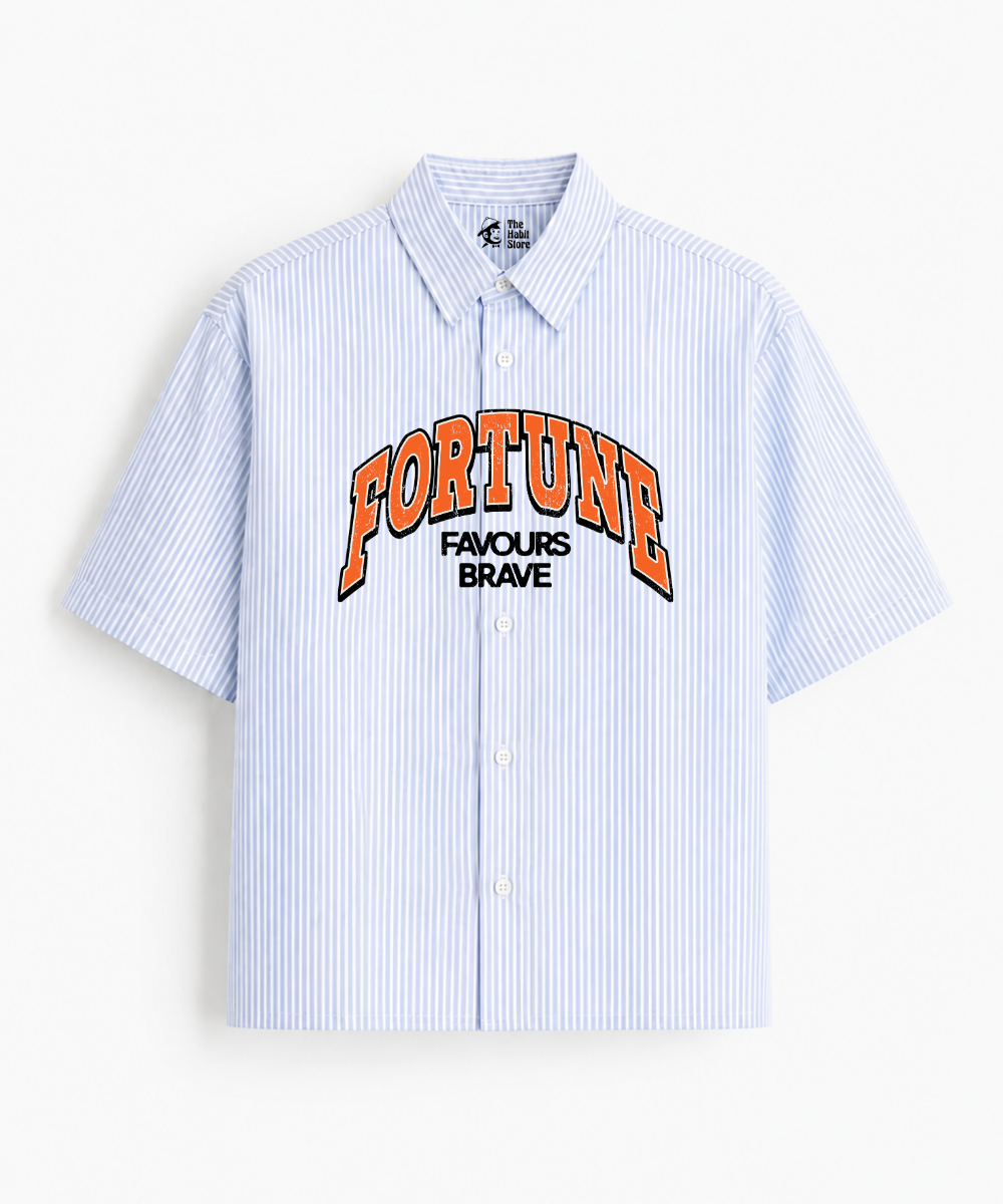 Take The Risk Or Lose The Chance - Blue Striped Boxy Fit Half Sleeve Shirt