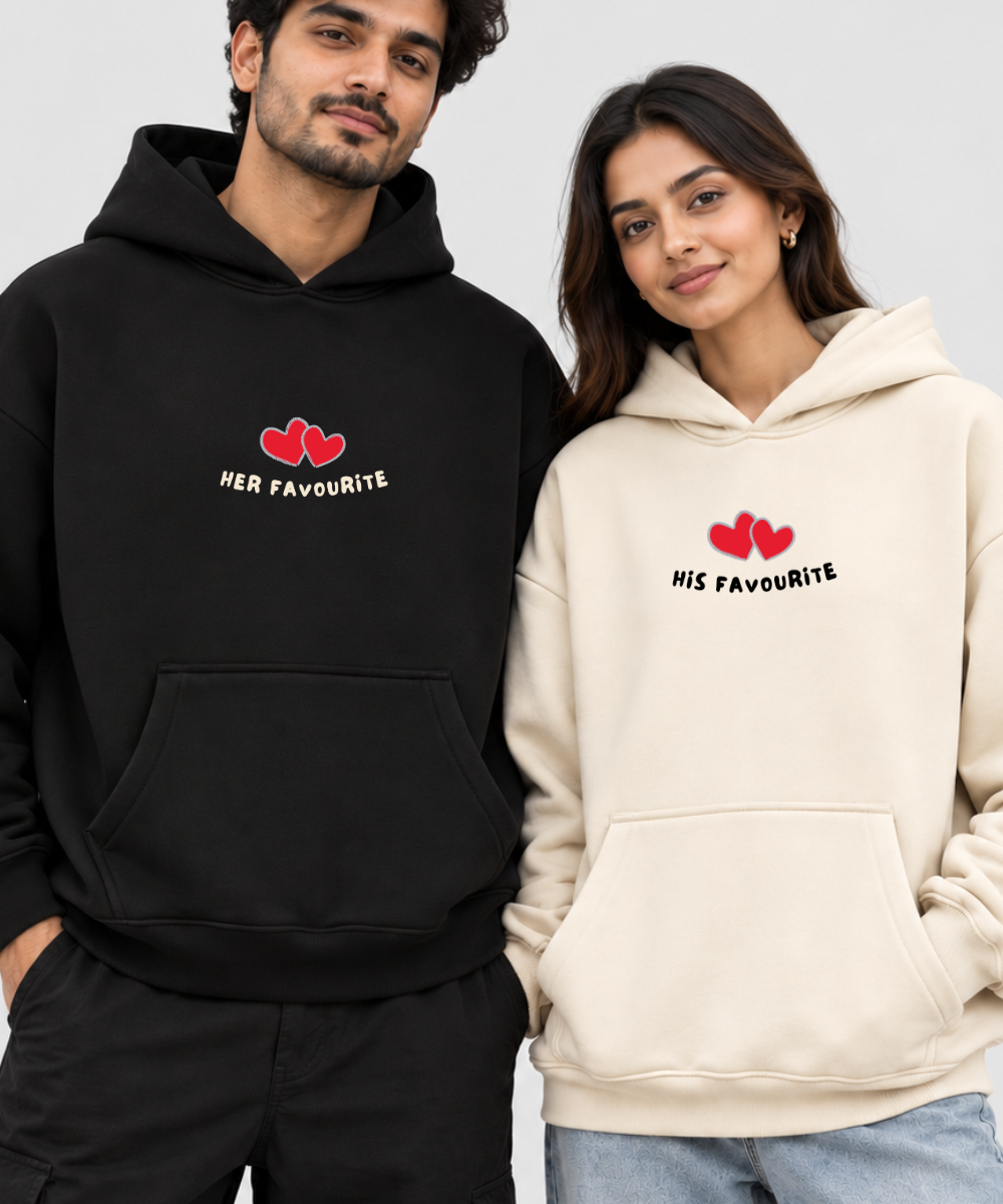 Her Favourite / His Favourite – Couple Boxy Fit Hoodies (Set of 2) | 100% Cotton Fleece
