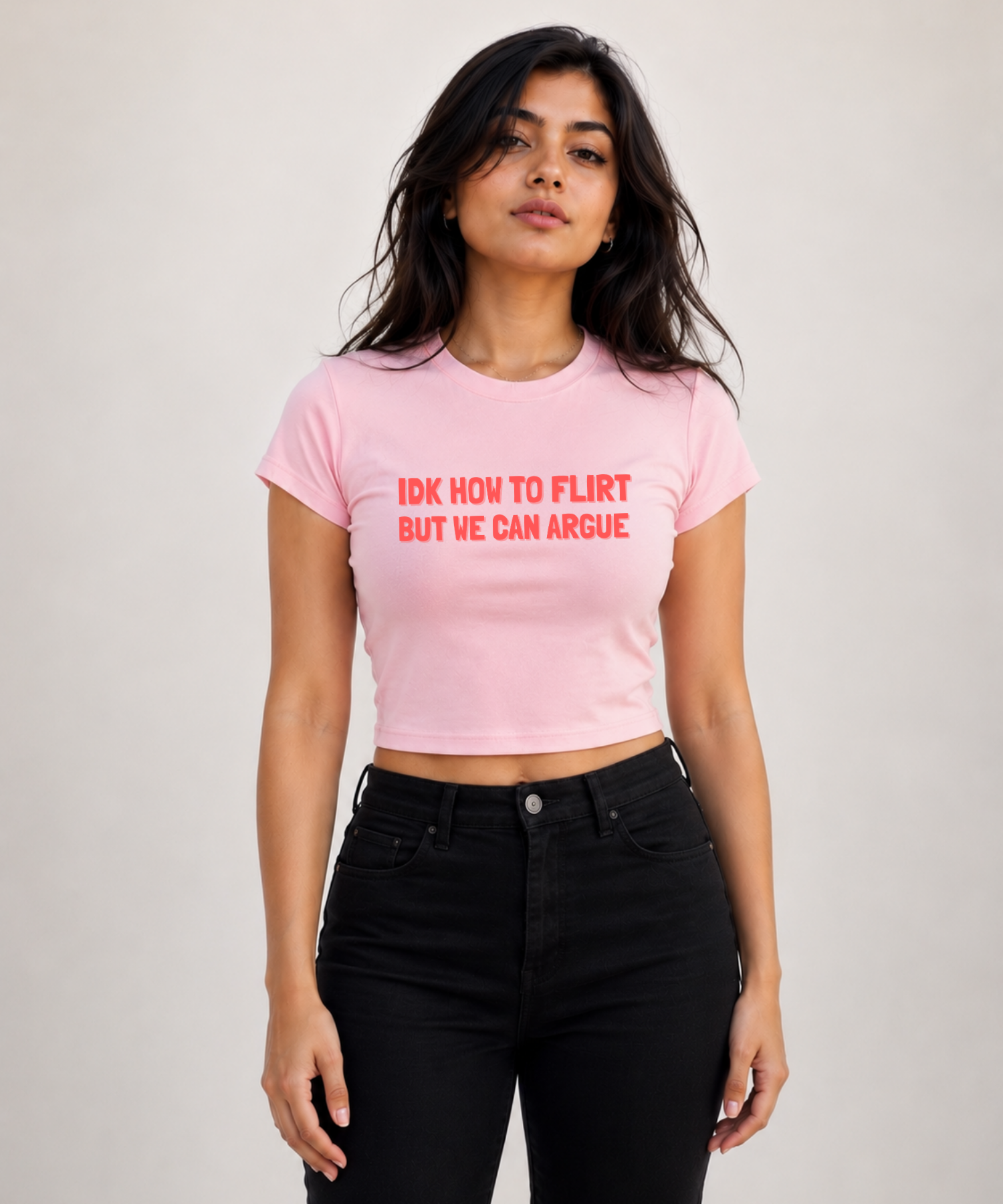 Flirt? Let's Argue — Baby Tee Fitted Crop