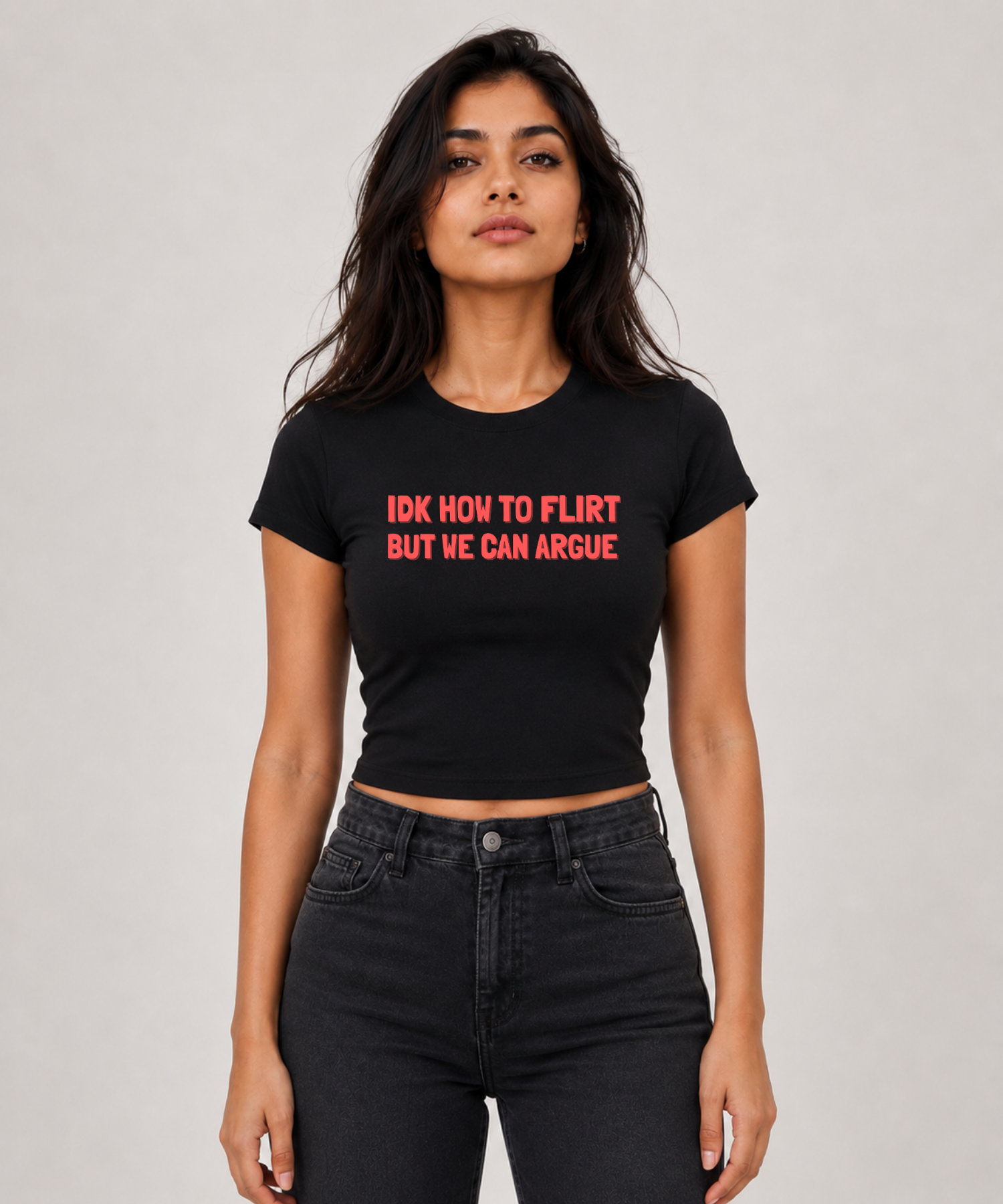 Flirt? Let's Argue — Baby Tee Fitted Crop