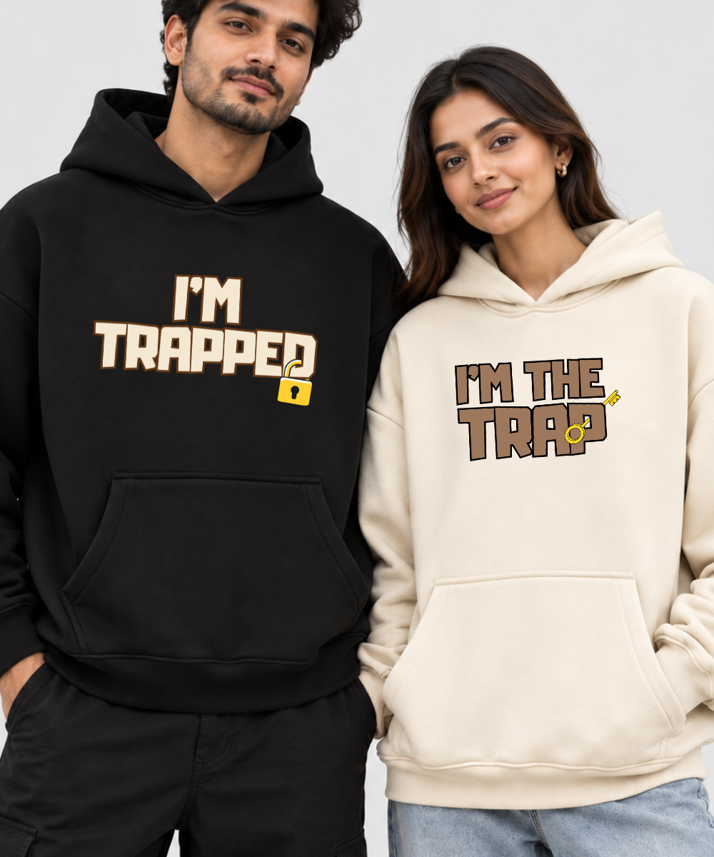 I'm Trapped / I'm The Trap – Couple Boxy Fit Hoodies (Set of 2) | 100% Cotton Fleece
