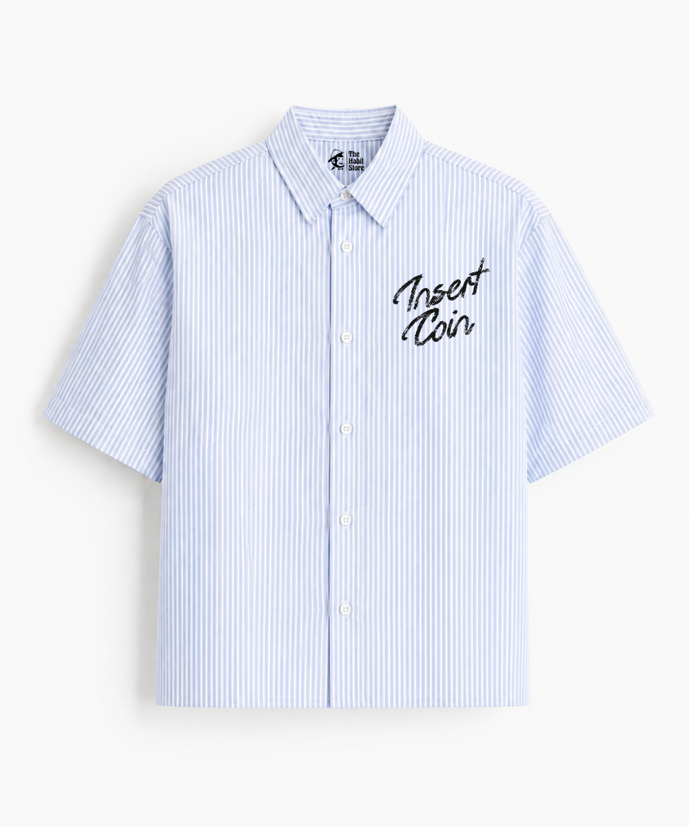 Your Opinion - Blue Striped Boxy Fit Half Sleeve Shirt