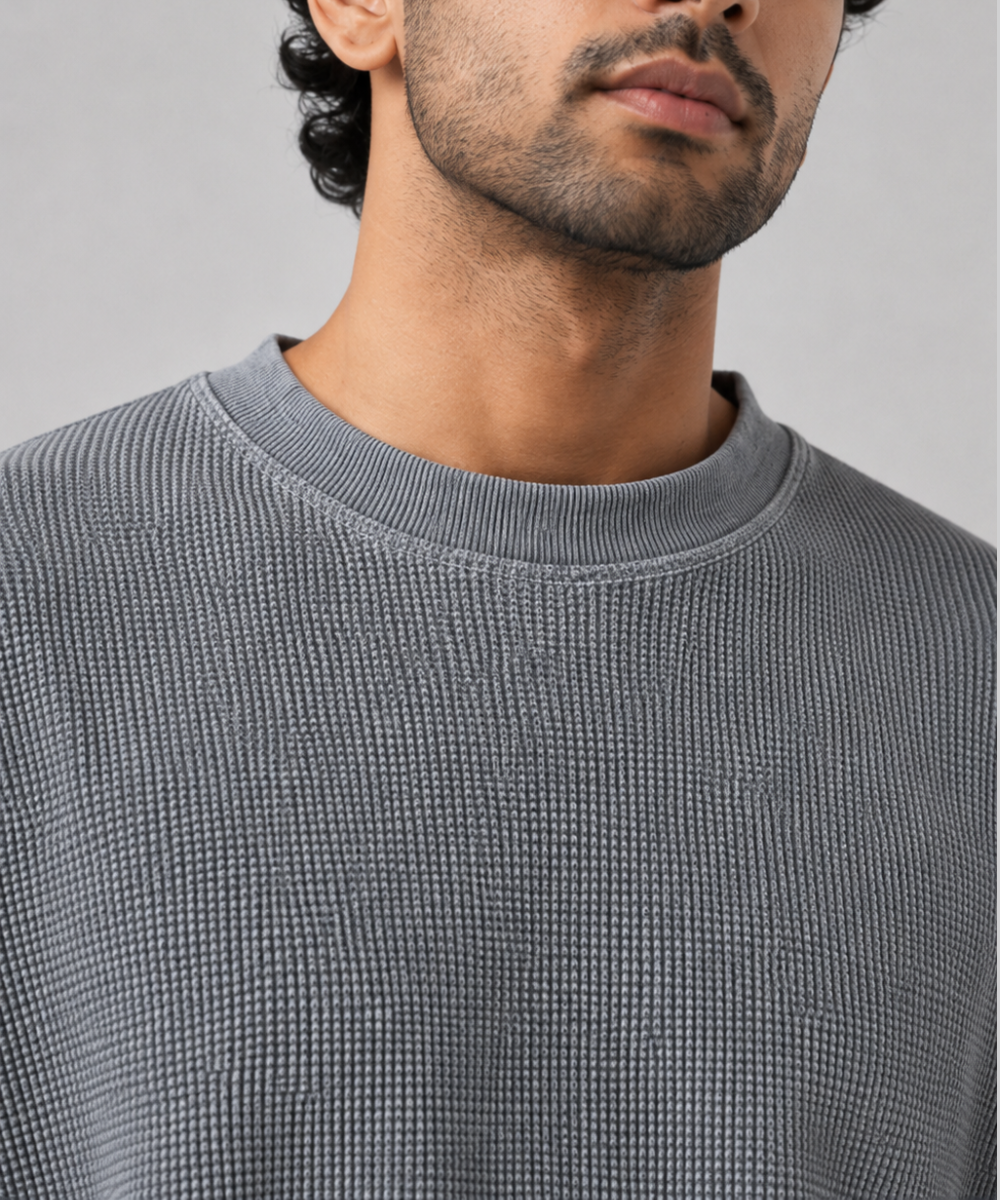 Acid Wash - Waffle Knit Oversized Full Sleeve