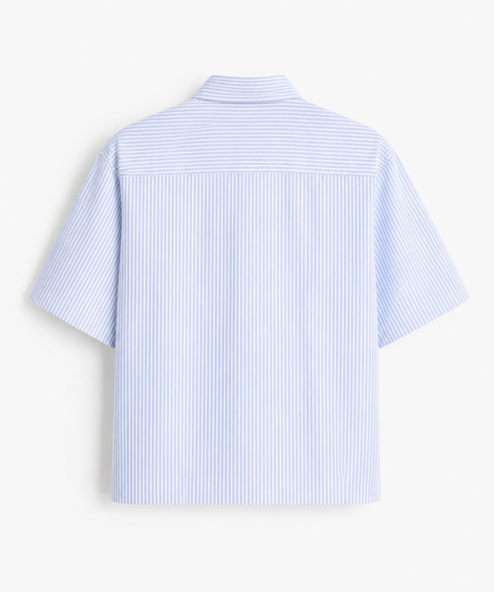 Blue Striped Oxford Cotton Shirt - Boxy Fit Half Sleeve Shirt