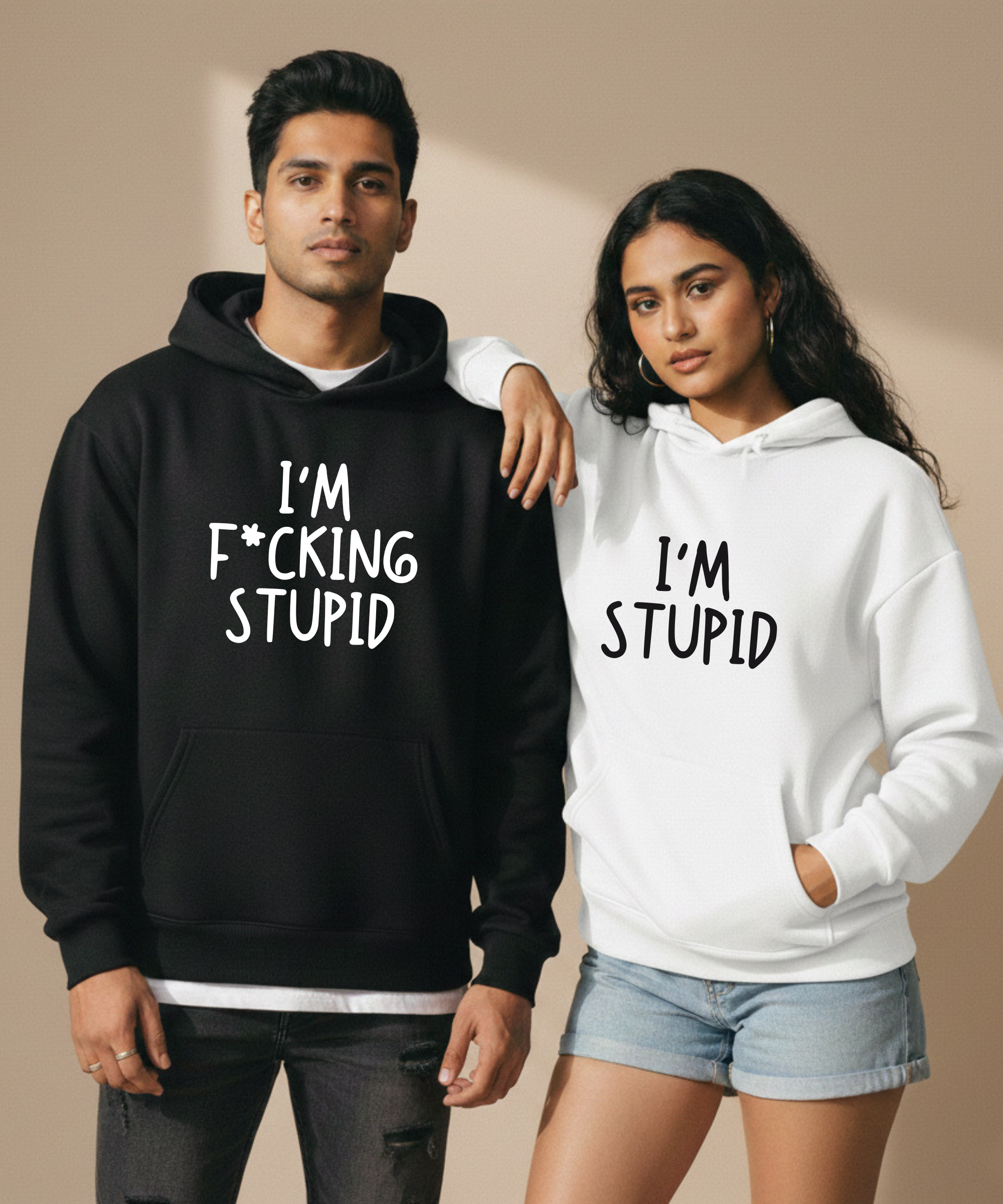 I’m Fucking Stupid / I’m Stupid – Couple Oversized Hoodies (Set of 2) | Premium 400 GSM