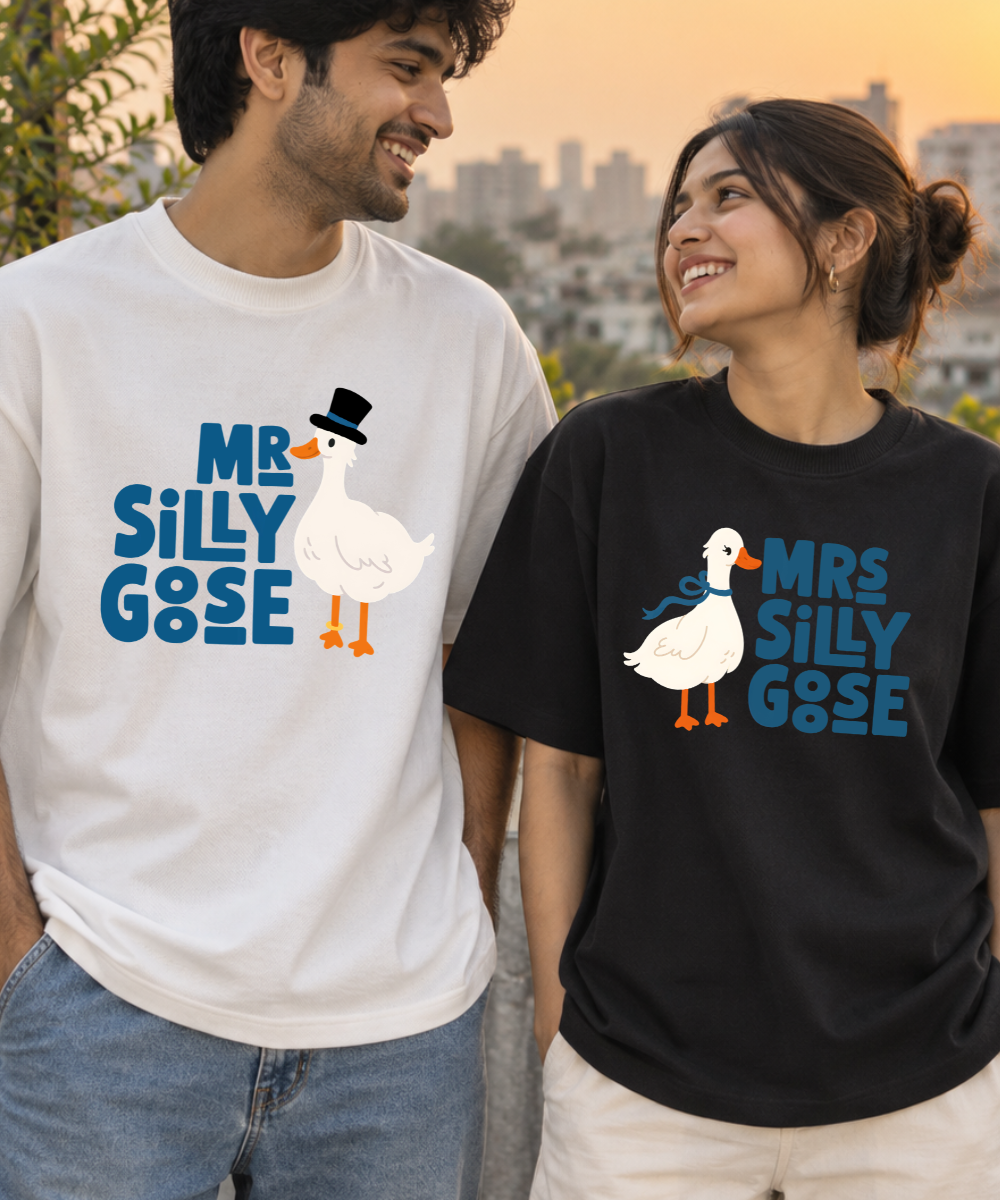 Mr. & Mrs. Silly Goose – Couple Oversized Fit T-shirts (Set of 2)