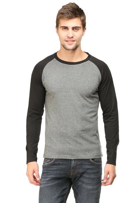 Men Raglan Full Sleeve T-shirt - Black & Charcoal Melange