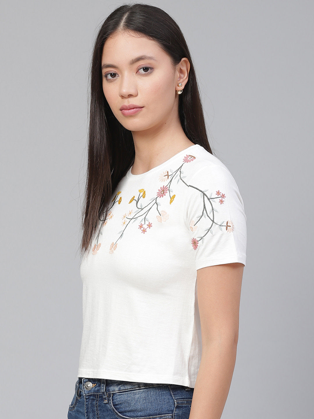Women's Embroided White Crop Top