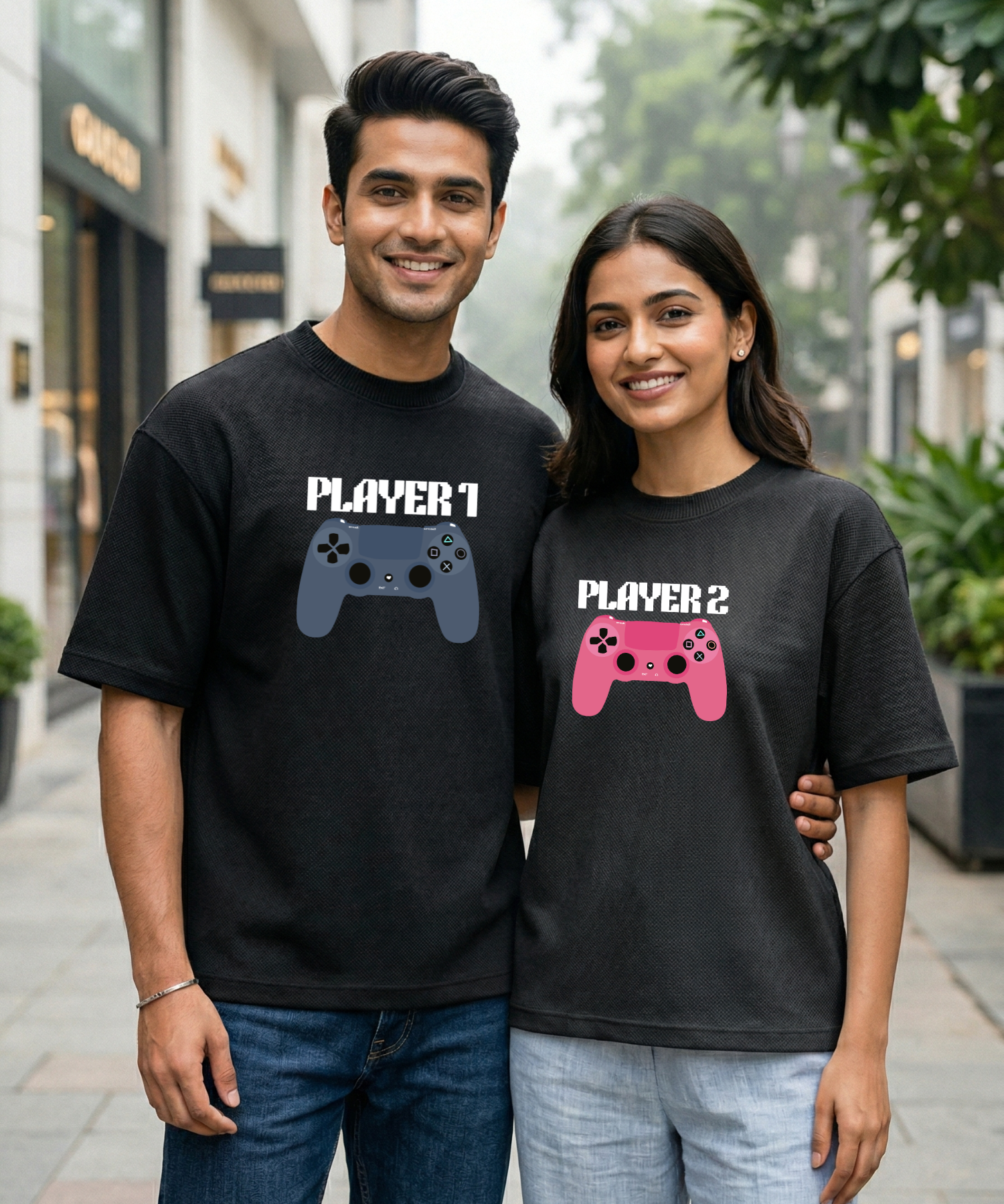 Player 1 / Player 2 – Couple Oversized Fit T-shirts (Set of 2)