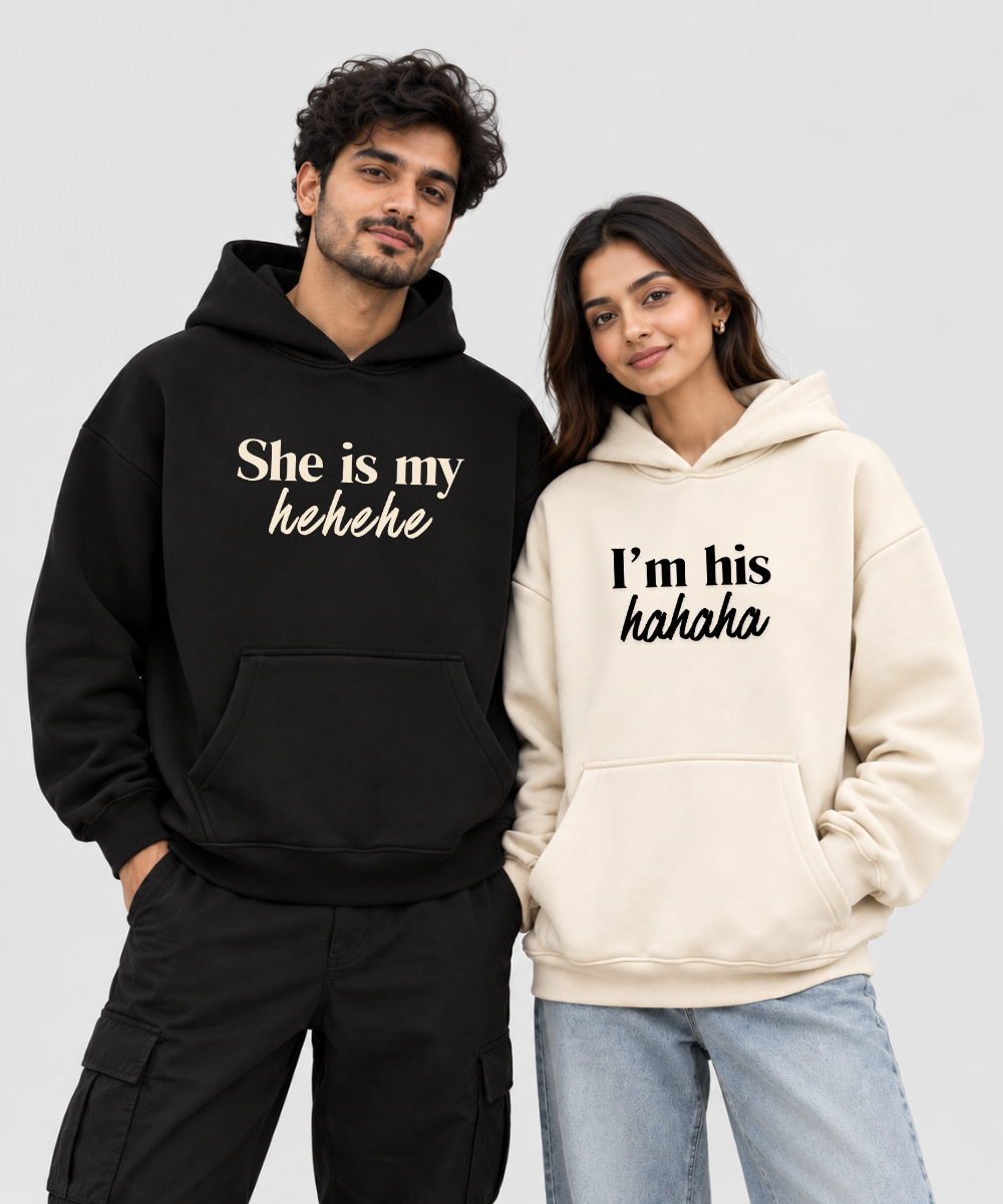 The Laughing Duo – Couple Boxy Fit Hoodies (Set of 2) | 100% Cotton Fleece
