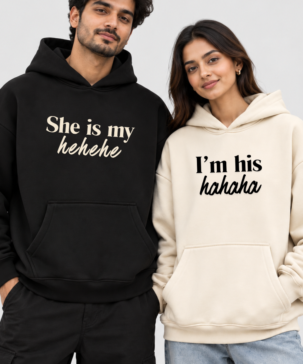 The Laughing Duo – Couple Boxy Fit Hoodies (Set of 2) | 100% Cotton Fleece