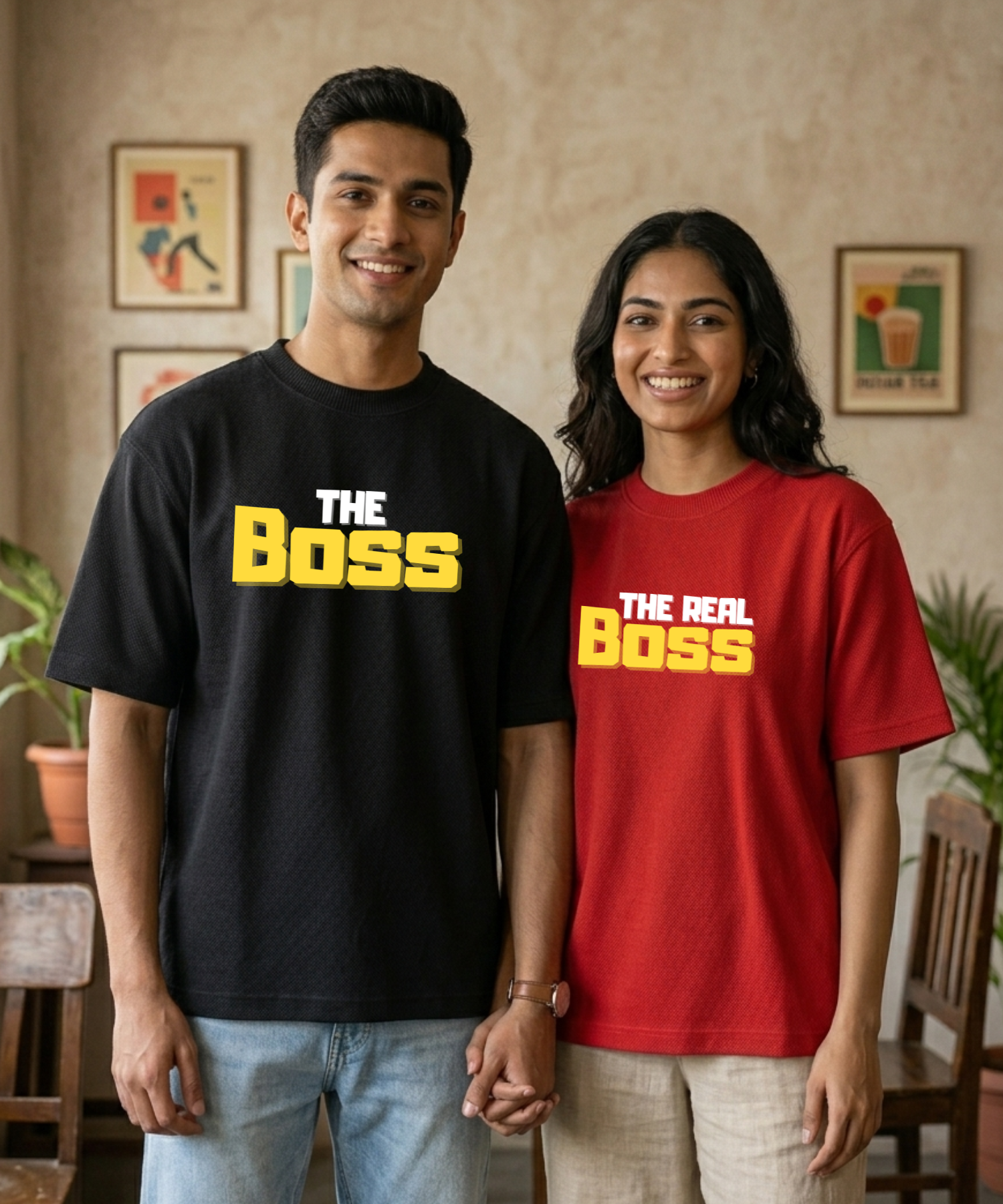 The Boss / The Real Boss – Couple Oversized Fit T-shirts (Set of 2) - Yellow Edition