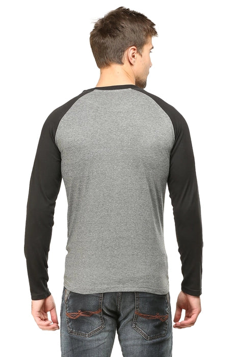 Men Raglan Full Sleeve T-shirt - Black & Charcoal Melange