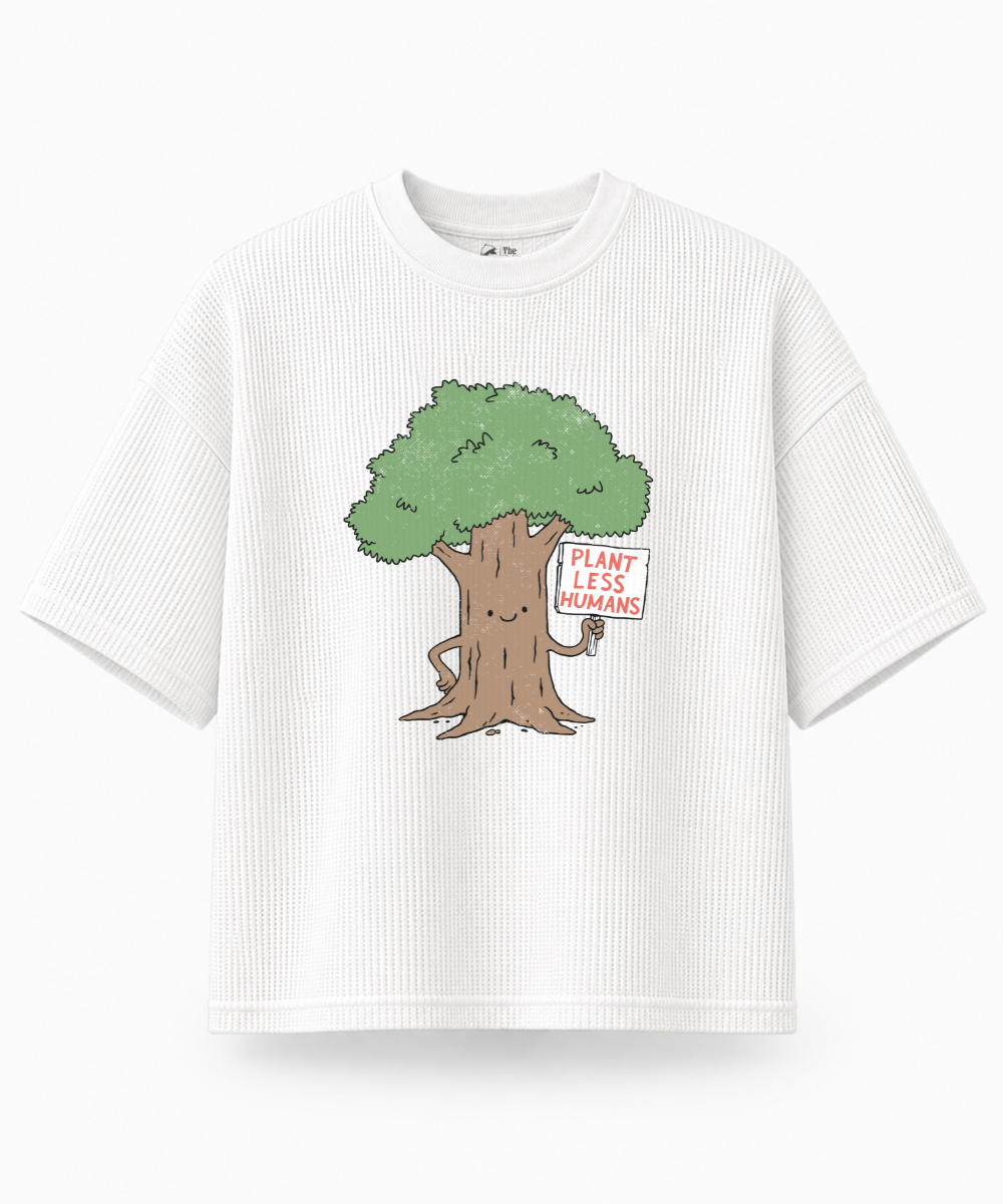 Plant Less Humans — Waffle Knit Boxy Oversized T-shirt