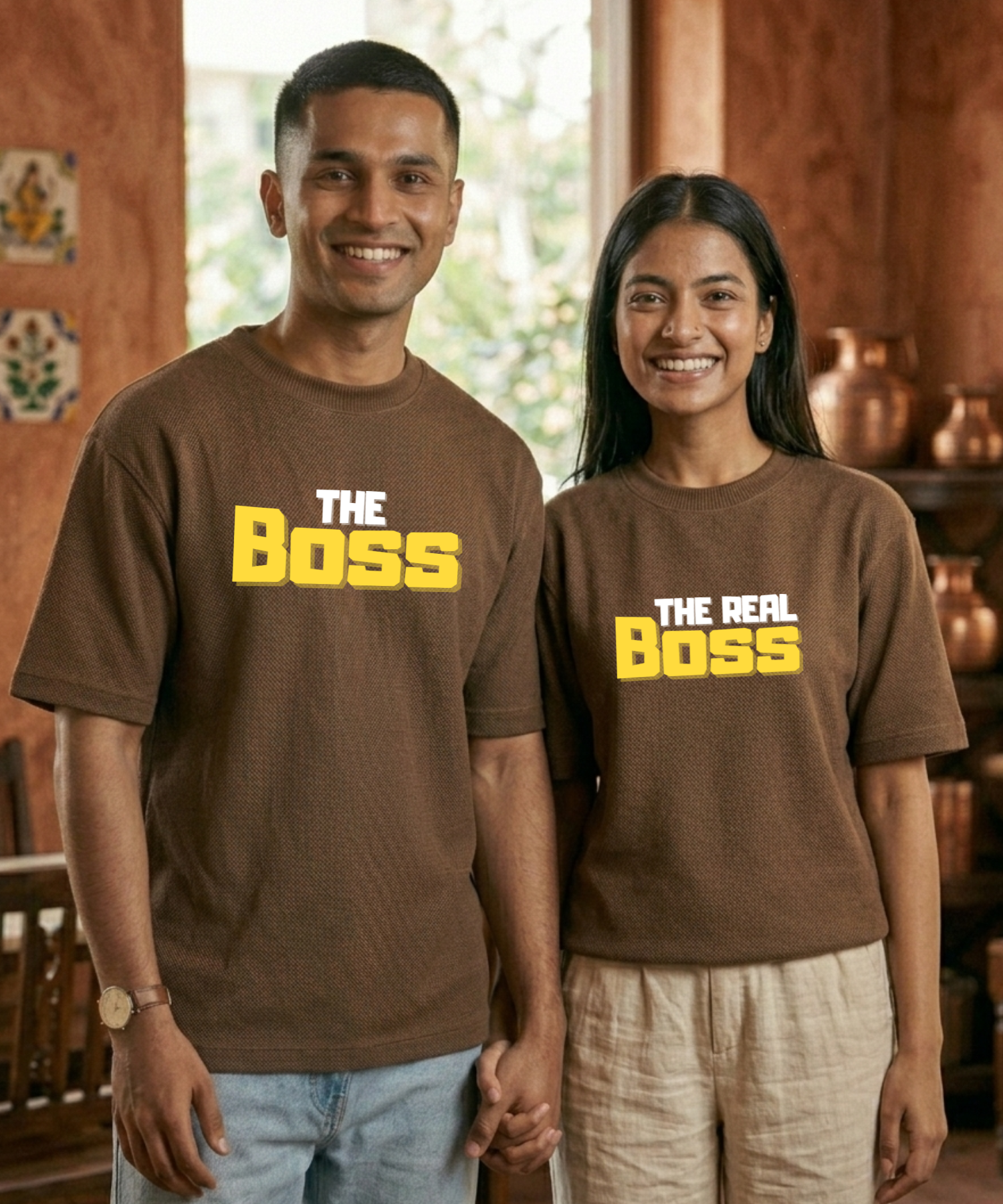 The Boss / The Real Boss – Couple Oversized Fit T-shirts (Set of 2) - Yellow Edition