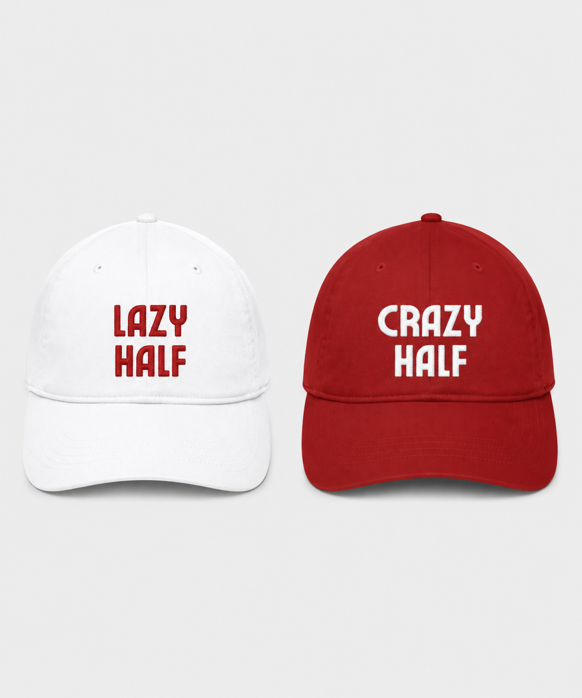 Lazy Half & Crazy Half – Embroidered Couple Caps Set of 2