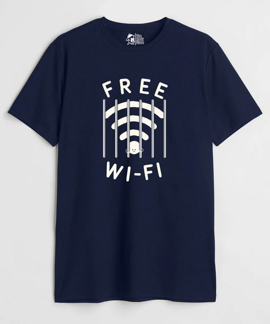Free Wifi Unisex Round Neck Half Sleeve T-shirt