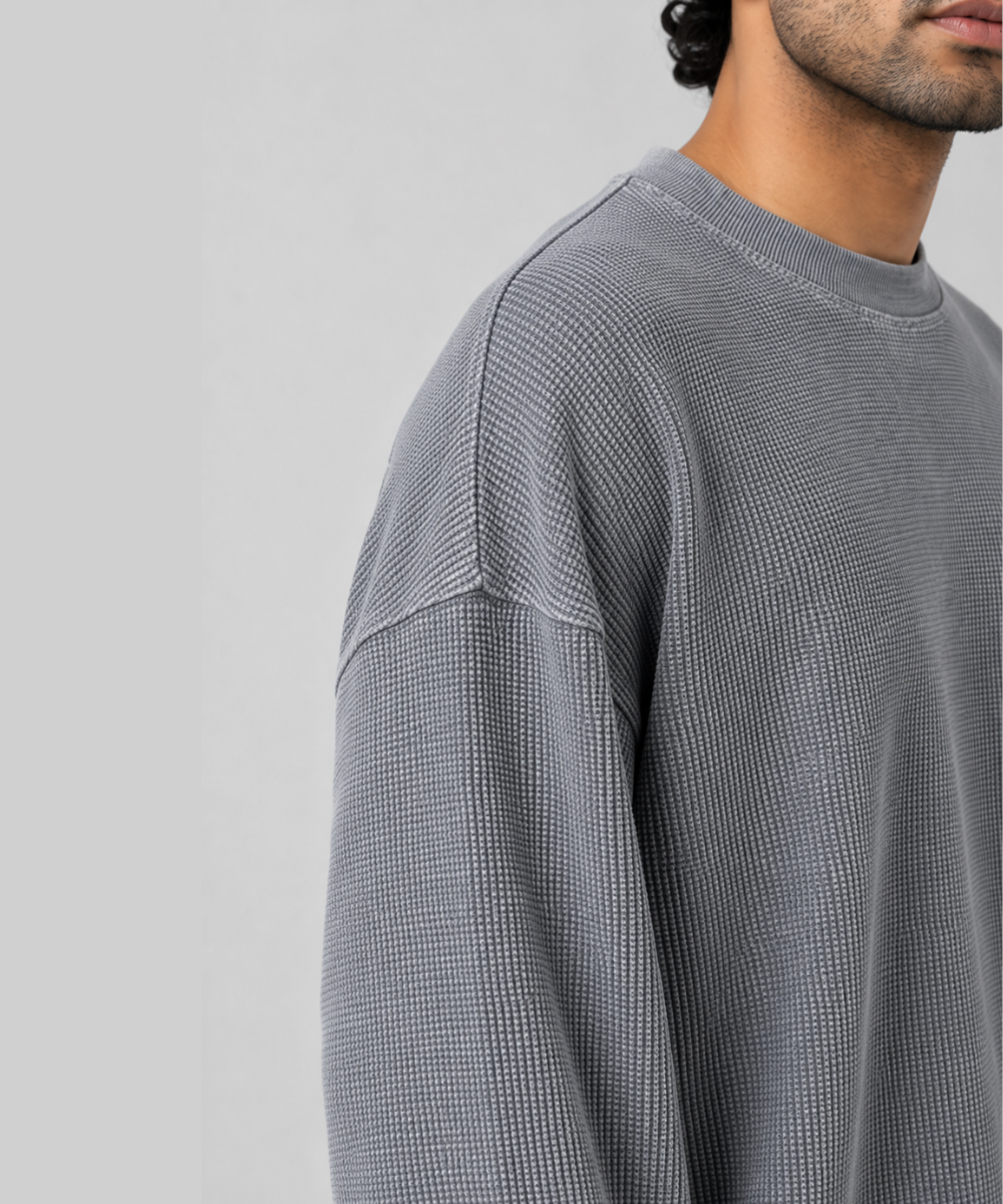 Acid Wash - Waffle Knit Oversized Full Sleeve