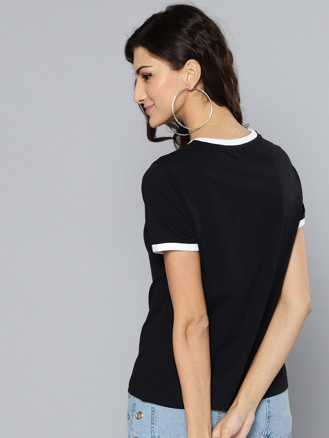 Women Solid Black Ringer T-shirt