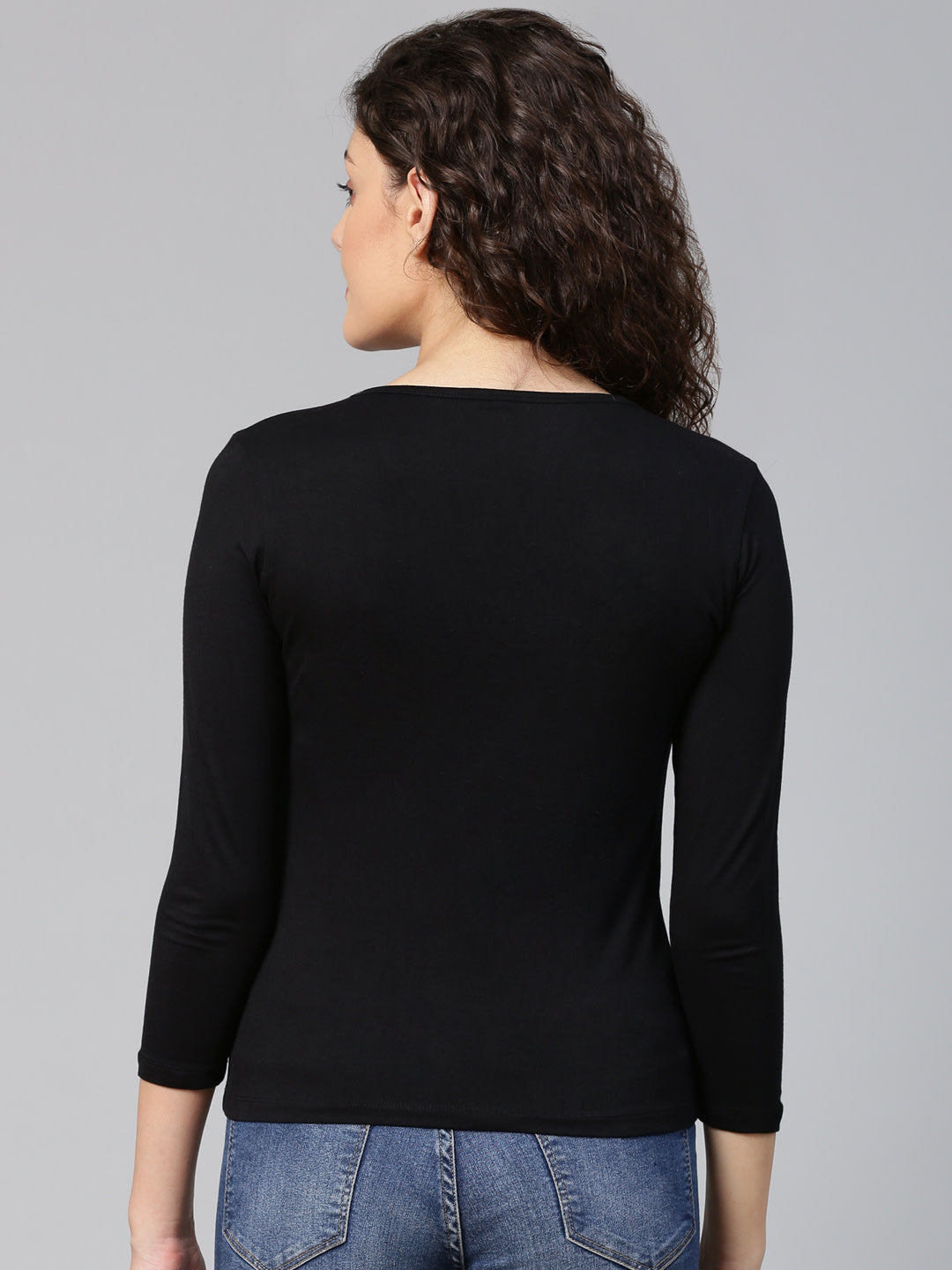Women Solid Black V-Neck T-shirt