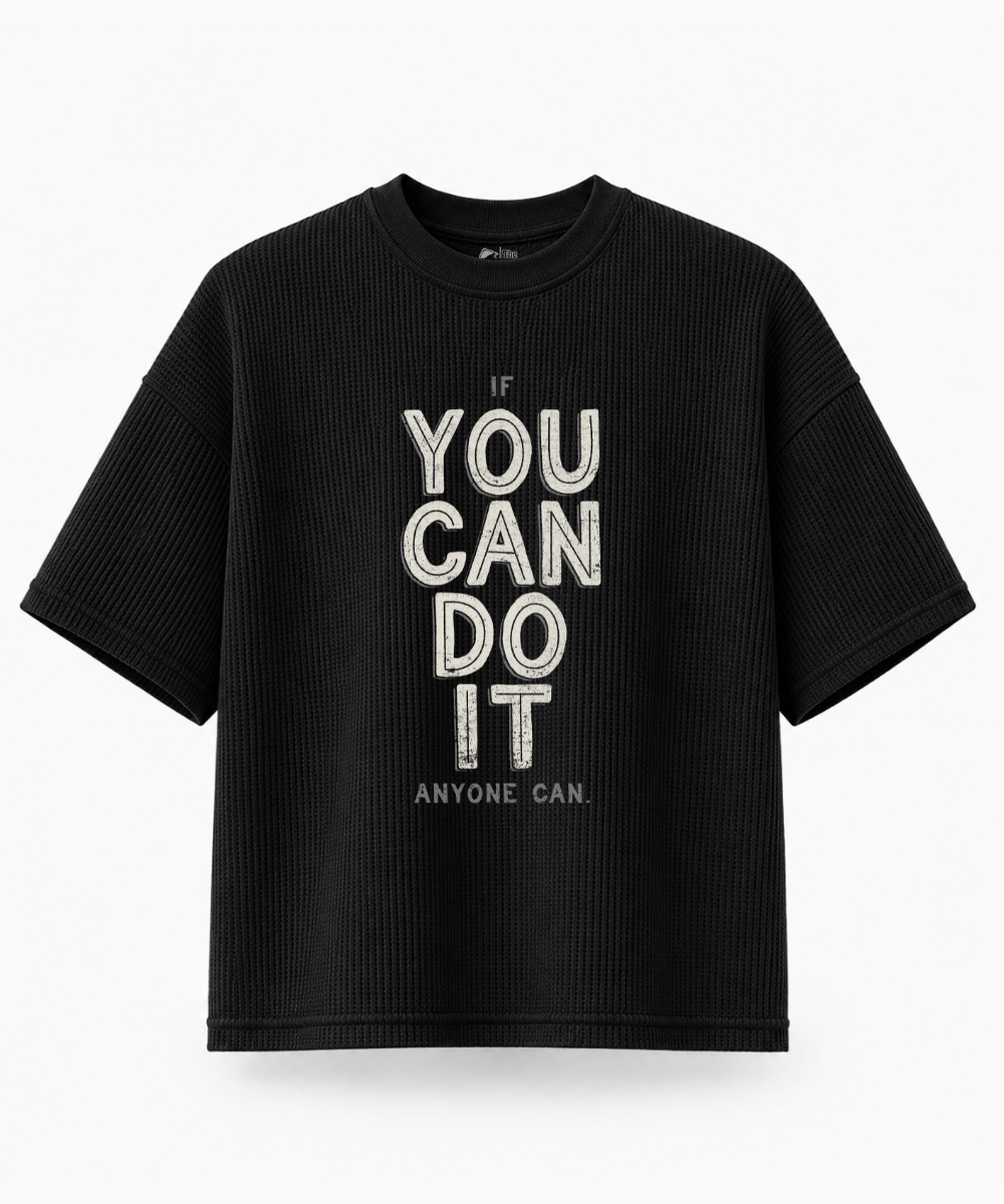You Can Do It — Waffle Knit Boxy Oversized T-shirt