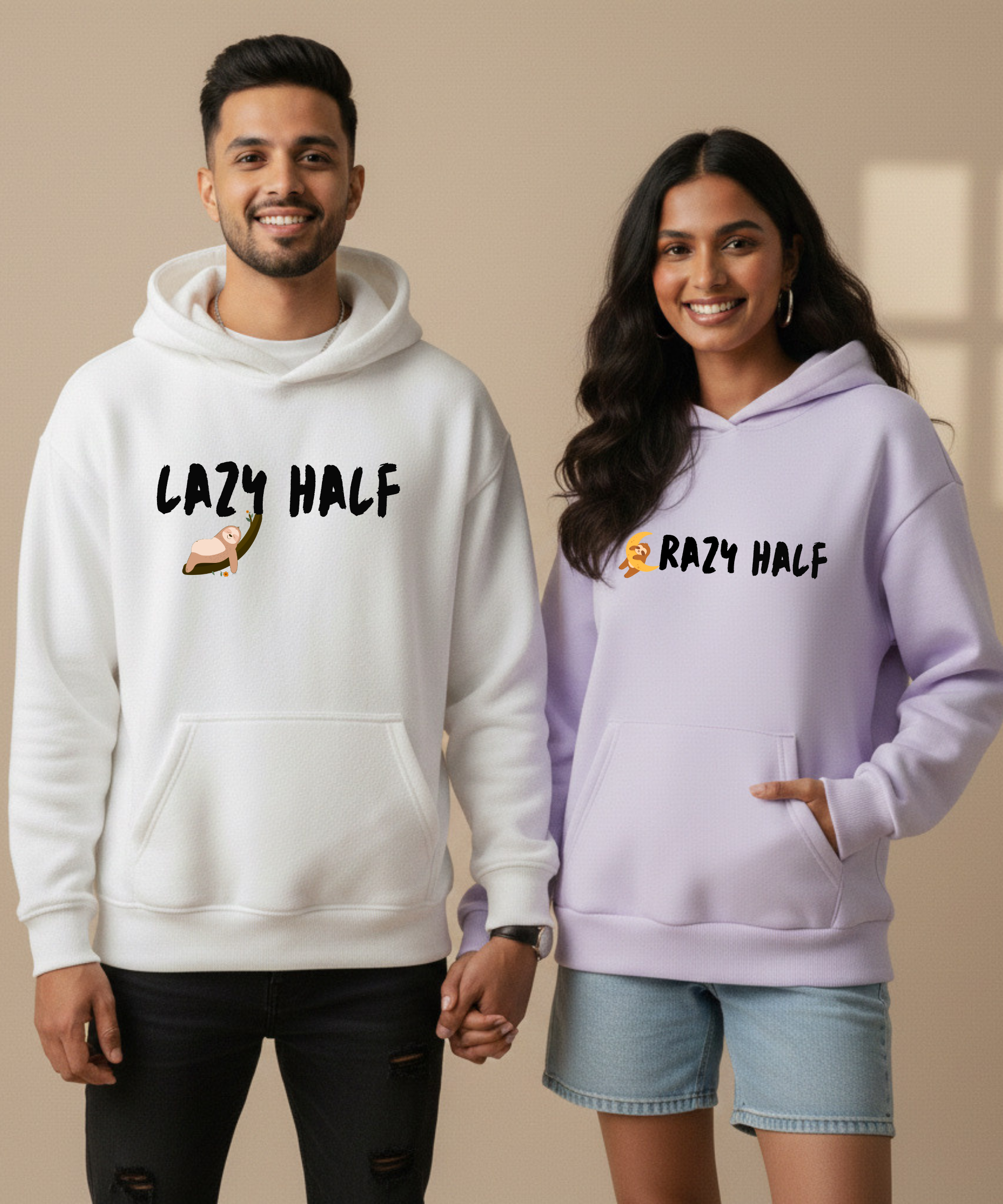 Lazy Half / Crazy Half – Couple Oversized Hoodies (Set of 2) | Premium 400 GSM