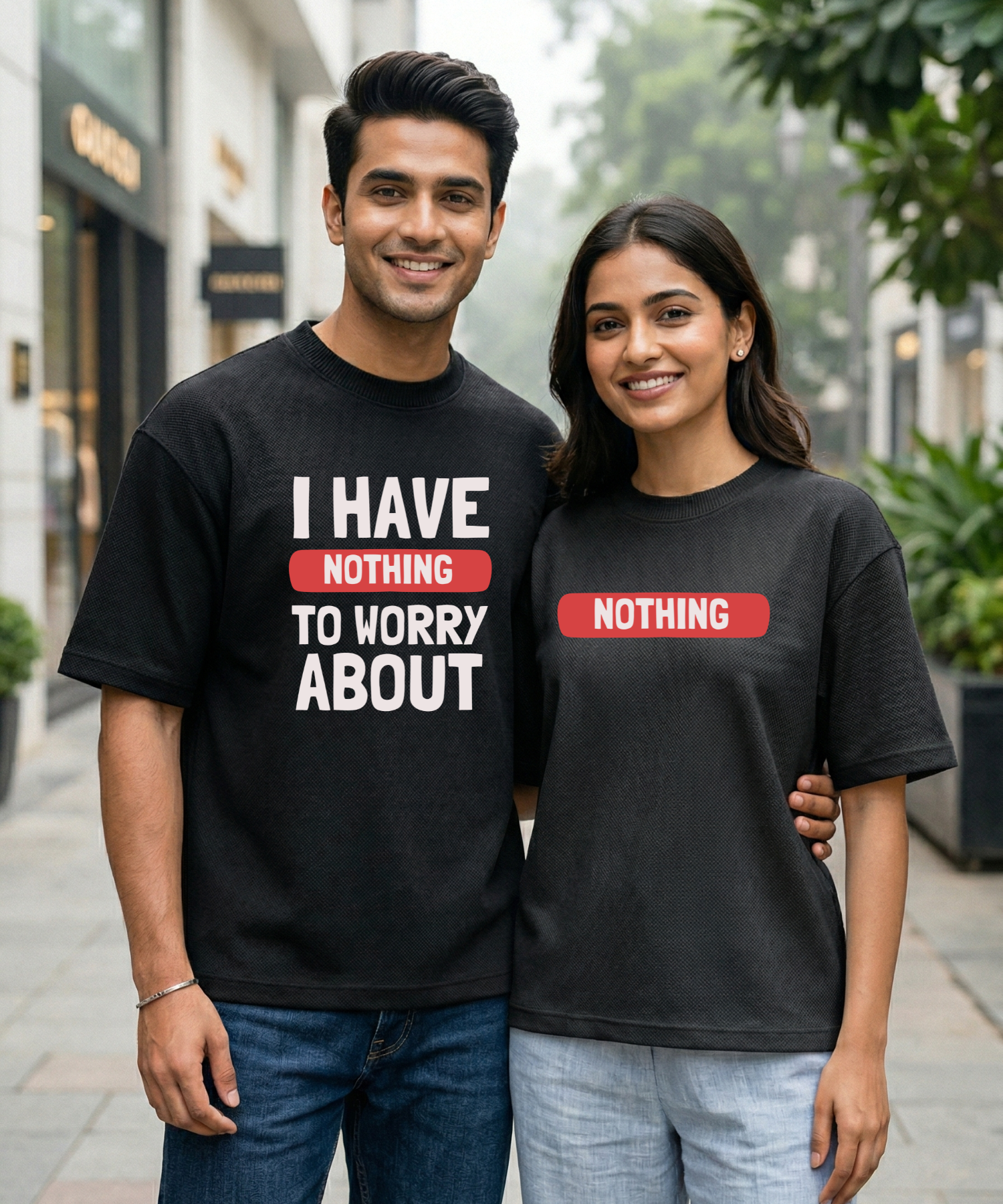 I Have Nothing To Worry About / Nothing – Couple Oversized Fit T-shirts (Set of 2)