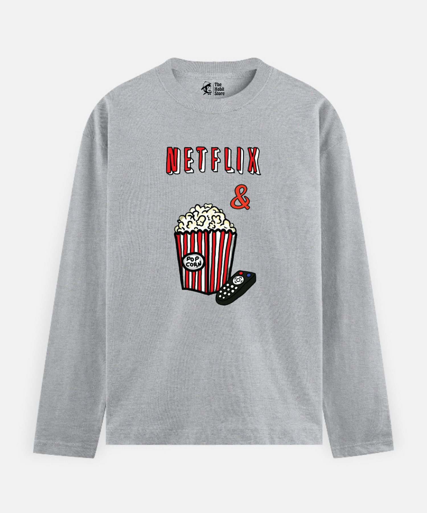 Netflix & Popcorn – Full Sleeve Unisex Cotton T-Shirt