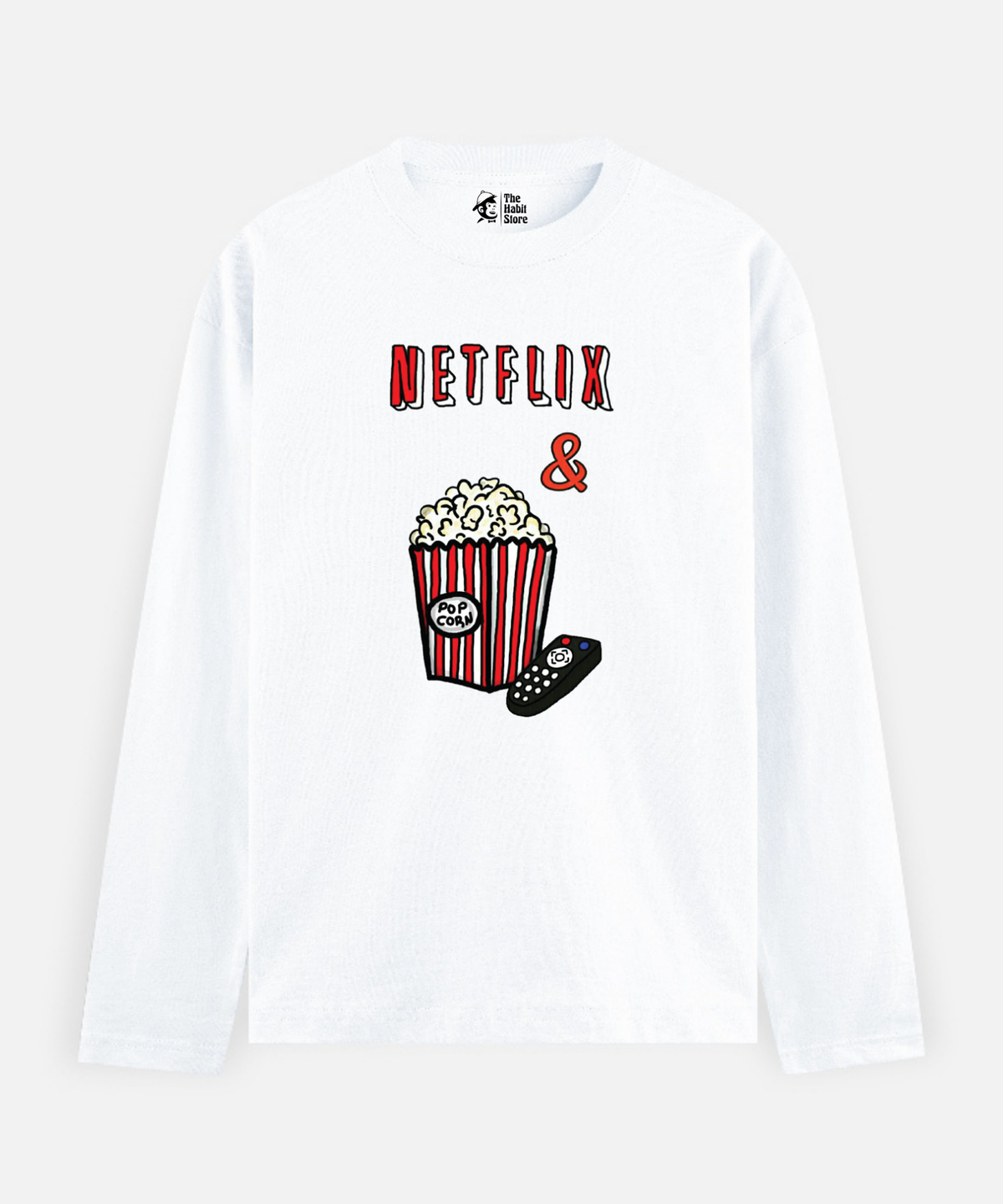 Netflix & Popcorn – Full Sleeve Unisex Cotton T-Shirt