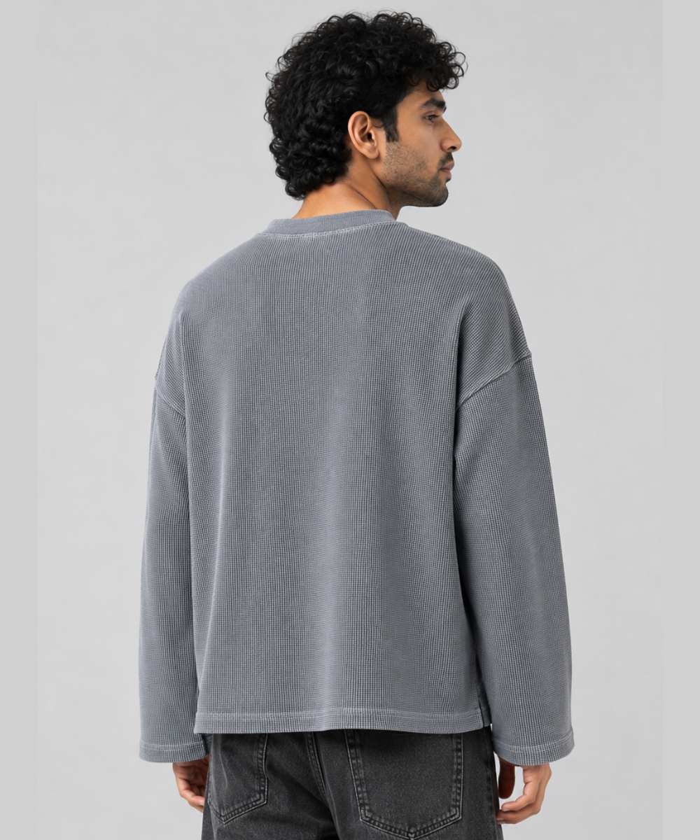 Acid Wash - Waffle Knit Oversized Full Sleeve