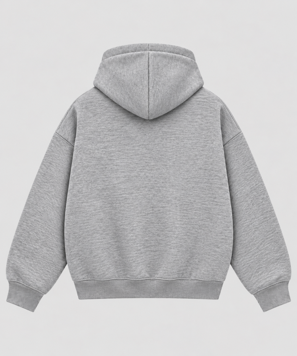 Grey Boxy Double Zip Hoodie – 360 GSM Cotton Fleece