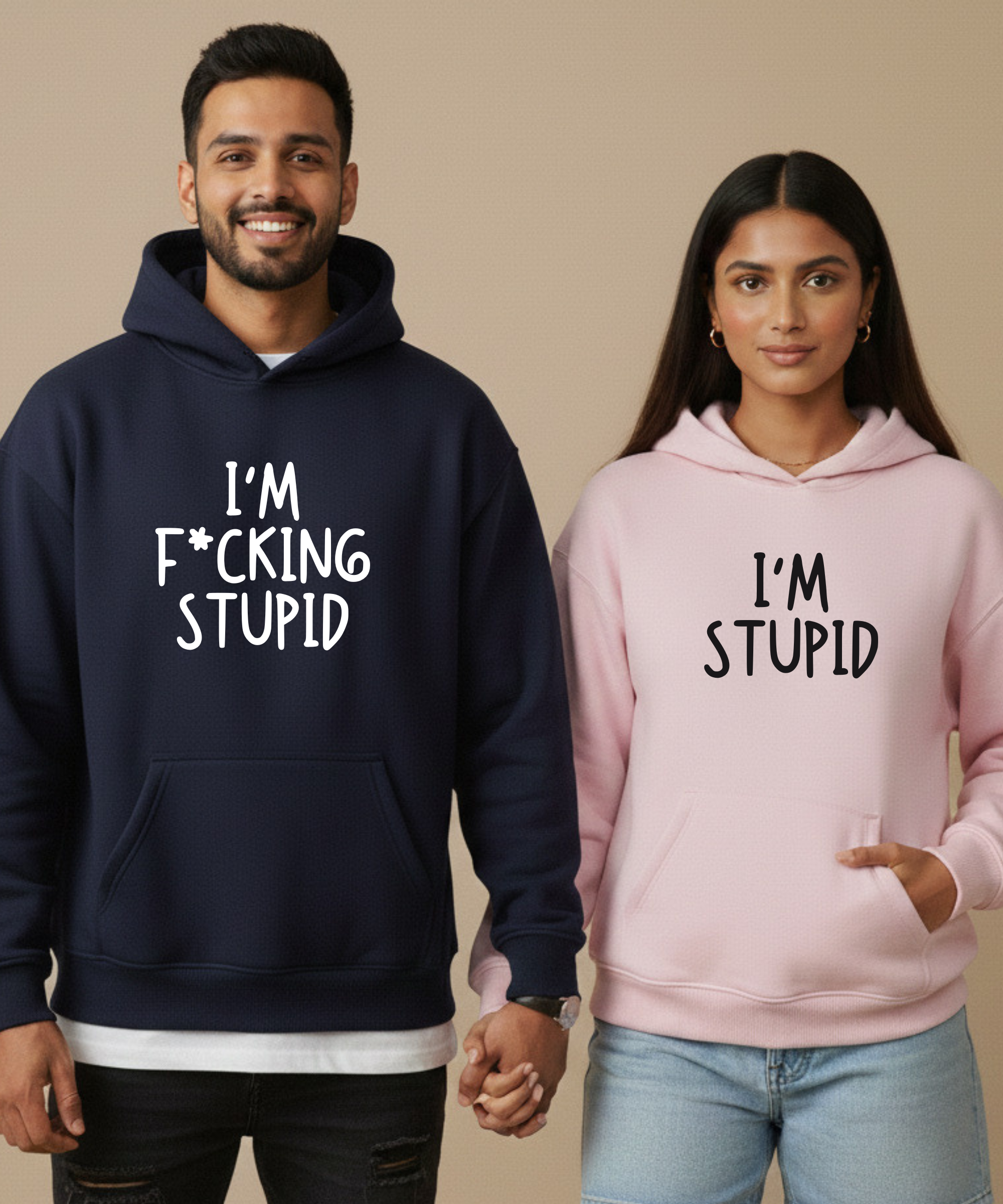 I’m Fucking Stupid / I’m Stupid – Couple Oversized Hoodies (Set of 2) | Premium 400 GSM