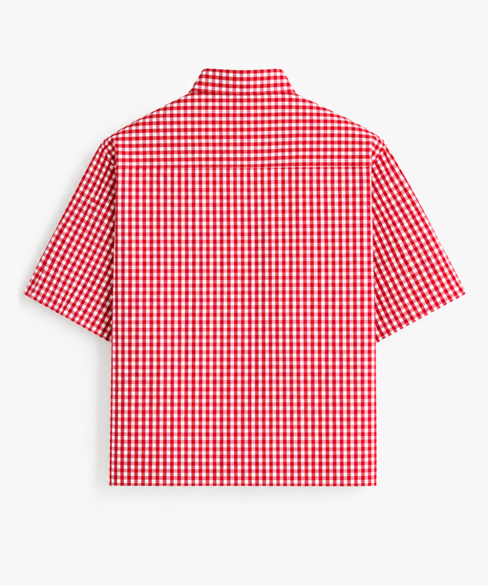 Red Gingham Oxford Cotton Shirt – Boxy Fit Half Sleeve Check Shirt