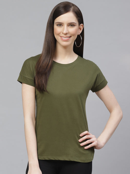 Women High-Low Long Olive T-shirt