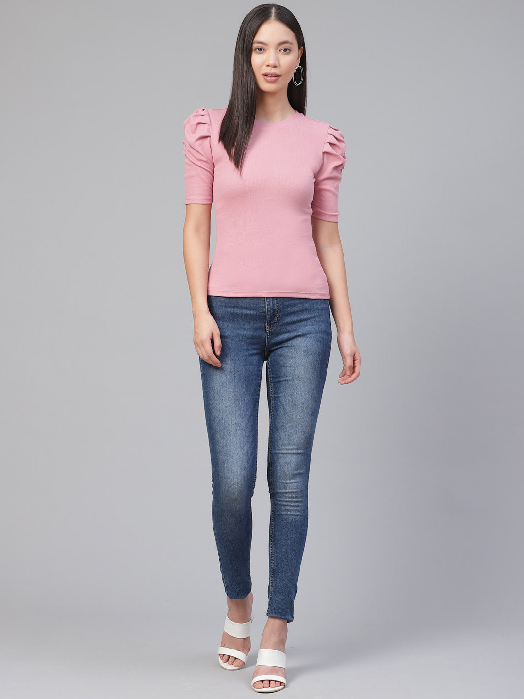 Women Puff Sleeve Pink Top