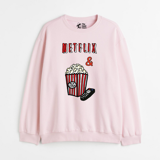 "Netflix & Popcorn - Cozy Delight: Winter Bliss Unisex Oversized Sweatshirt (400 GSM)"