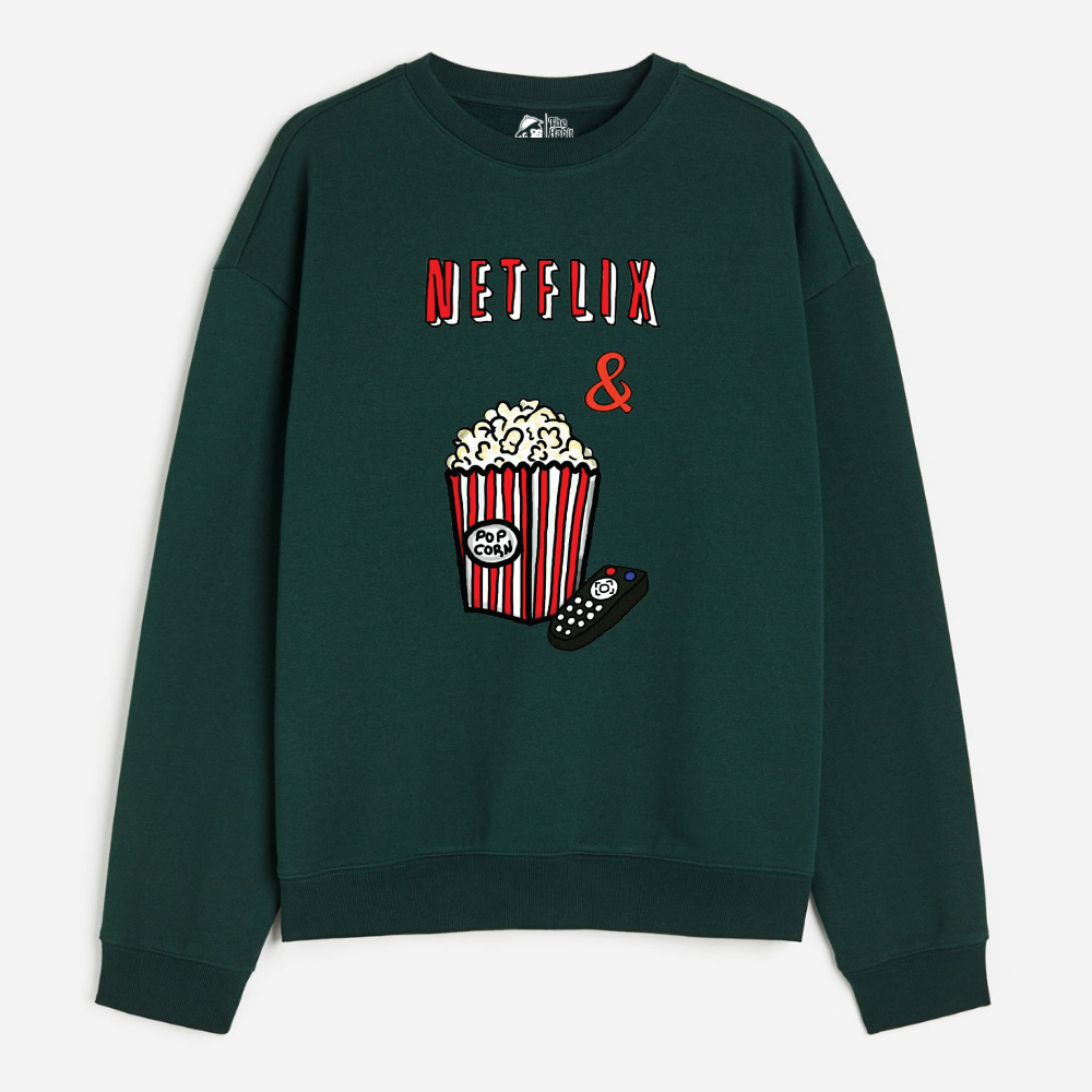 "Netflix & Popcorn - Cozy Delight: Winter Bliss Unisex Oversized Sweatshirt (400 GSM)"