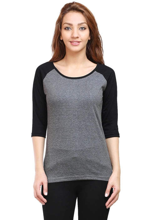 Women Raglan T-shirt - Black & Charcoal Melange