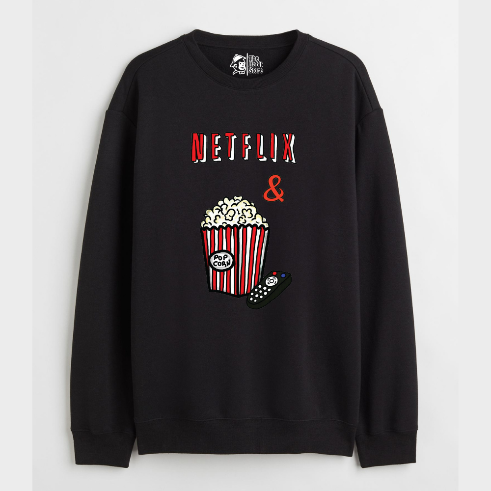 "Netflix & Popcorn - Cozy Delight: Winter Bliss Unisex Oversized Sweatshirt (400 GSM)"
