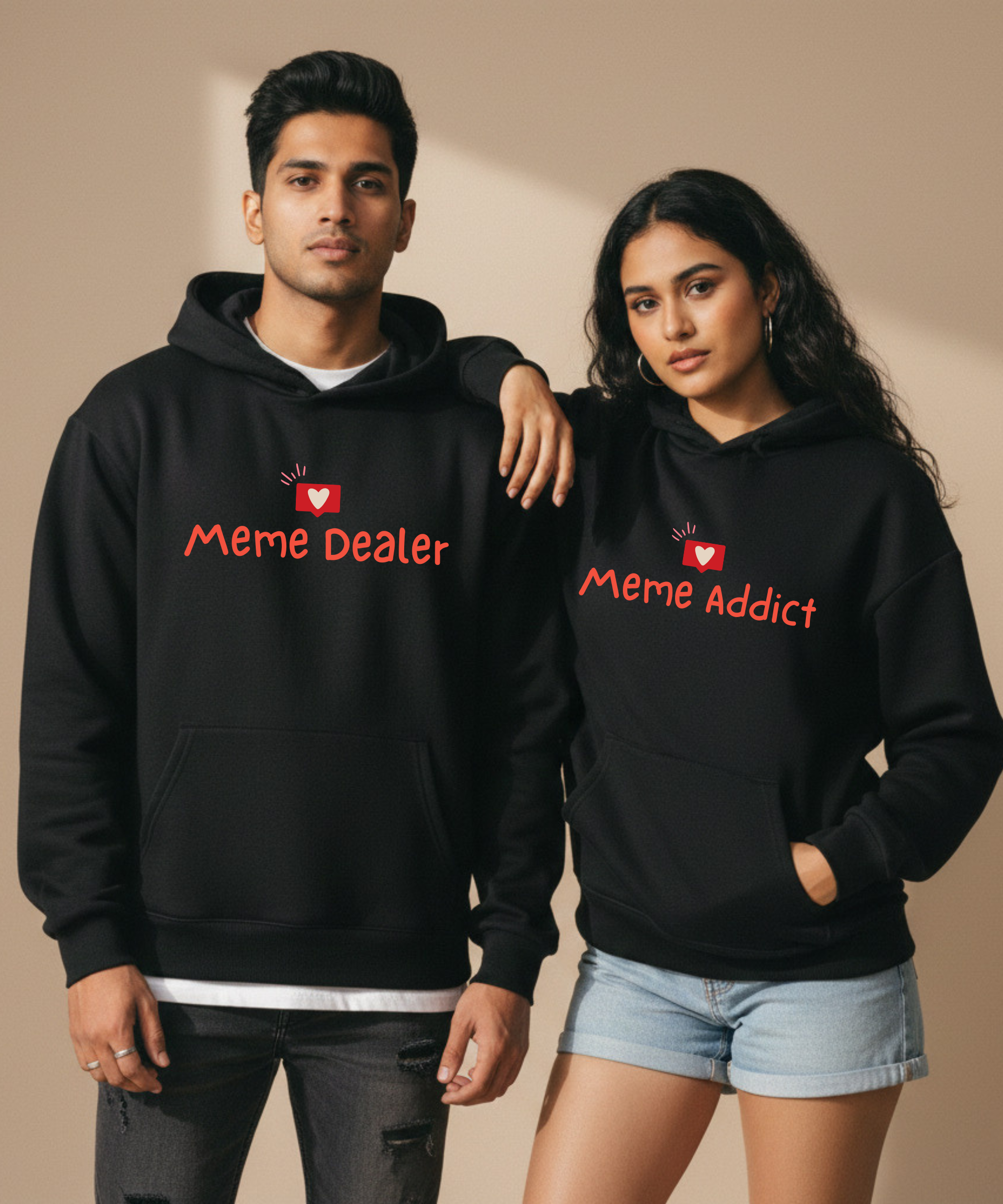 Meme Dealer / Meme Addict – Couple Oversized Hoodies (Set of 2) | Premium 400 GSM