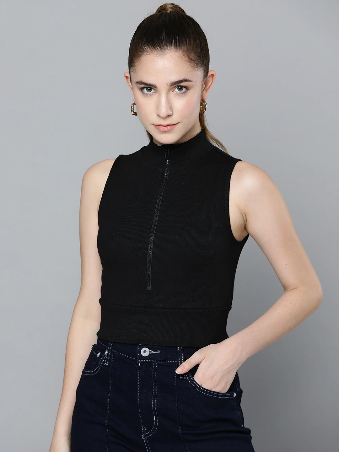 Women Collar Rib Top
